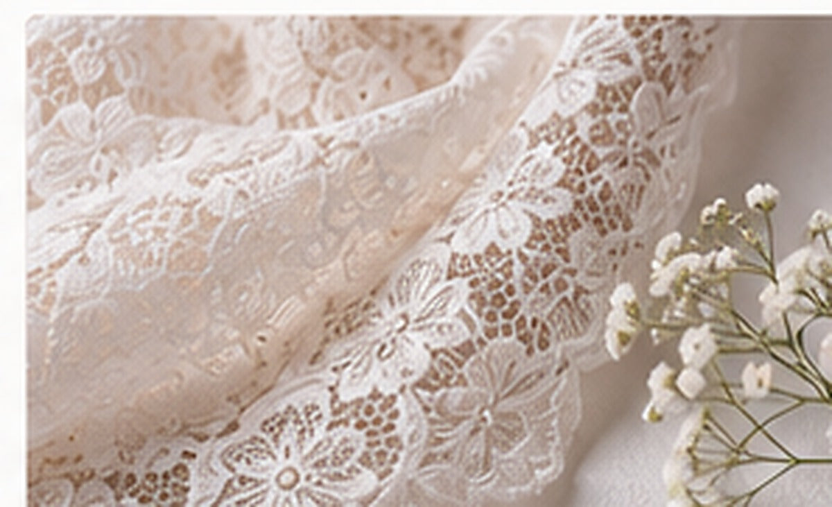 Ivory lace textile detail for HIBA Fabrics editorial coverage of the lace trend in 2026.