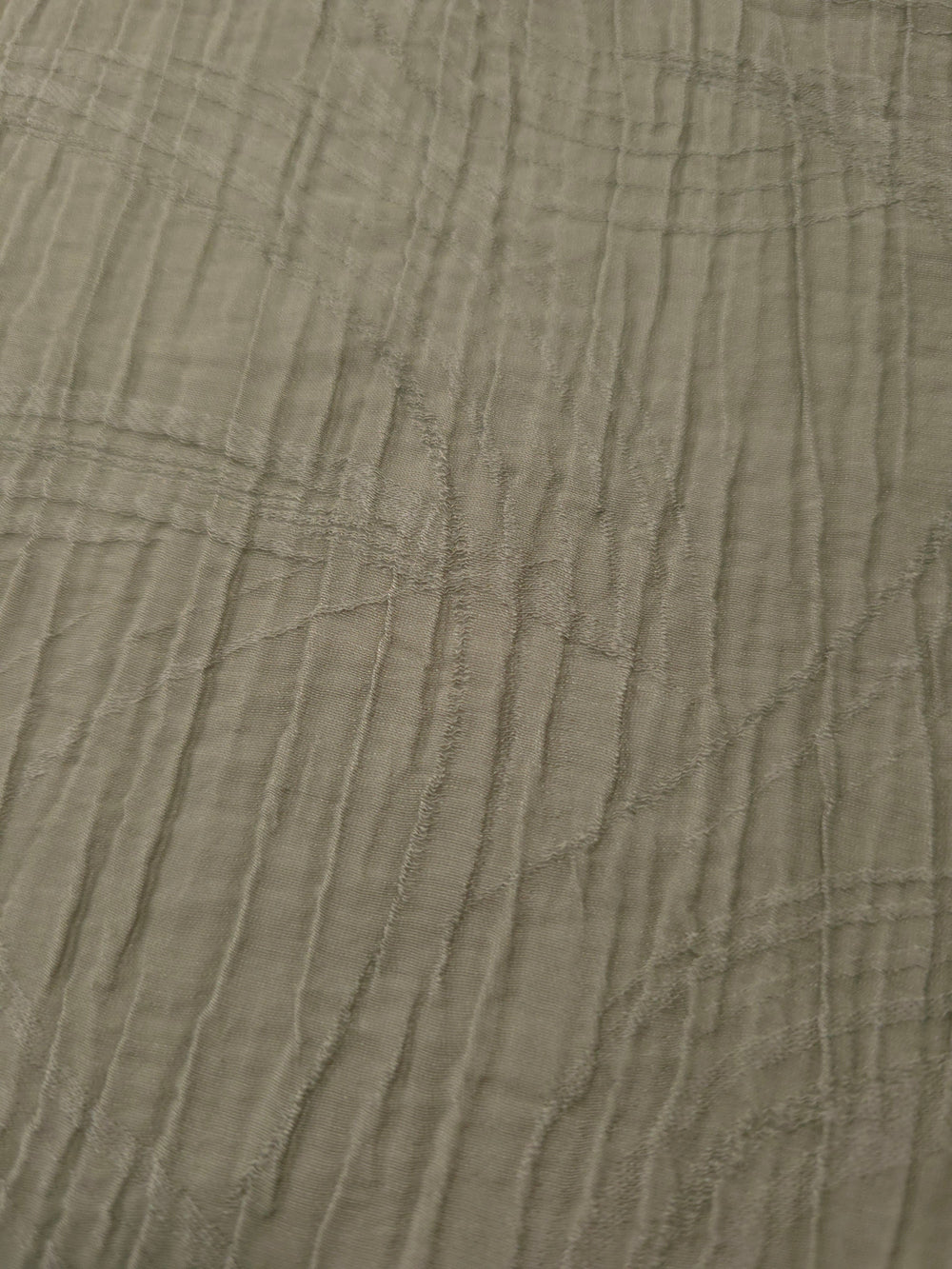 Close-up of Sage Green Tencel jacquard showing tonal swirl texture and light weave.