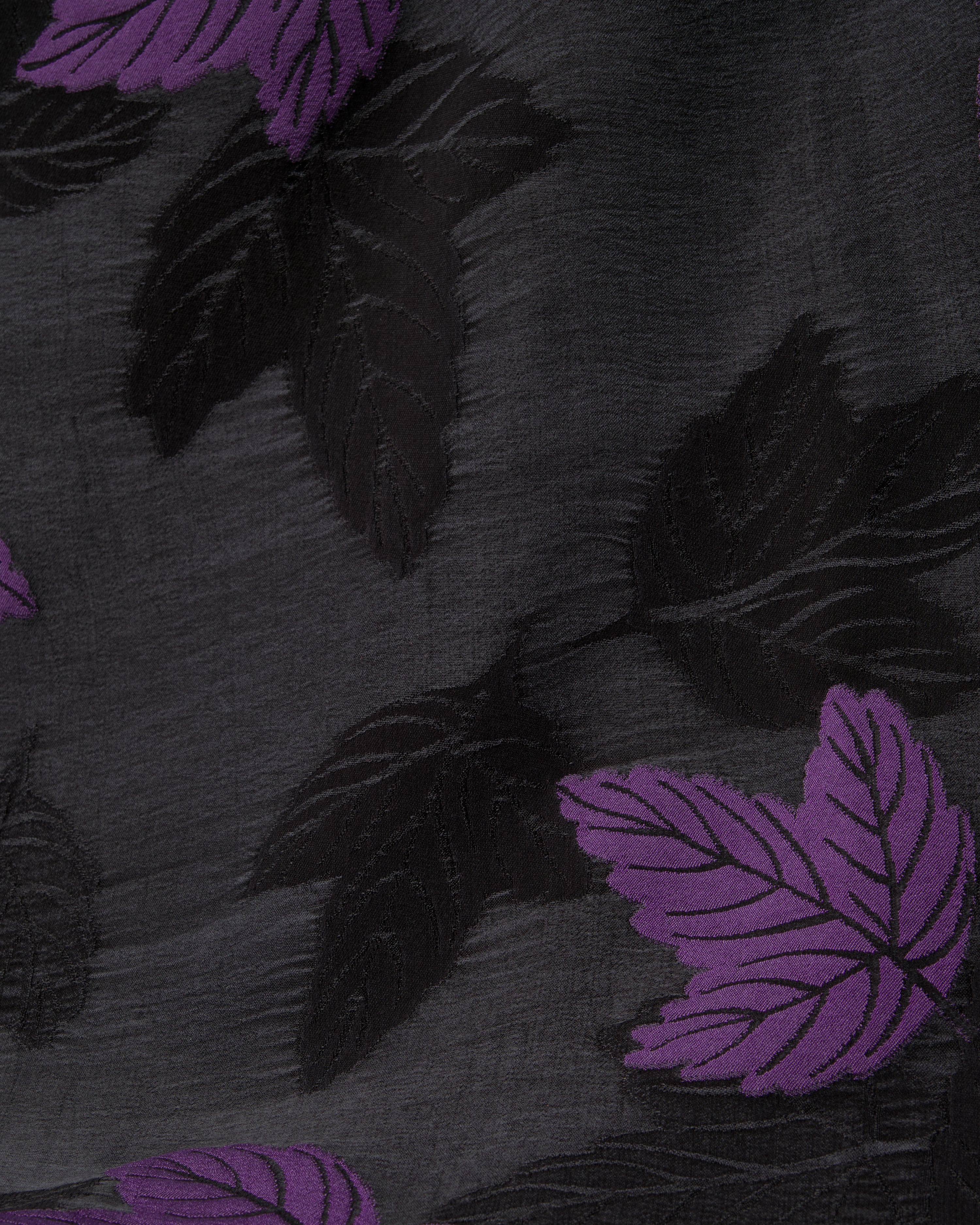 Cupro Viscose Jacquard Purple Leaf - Hiba Fabrics