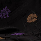 Bamboo Embossed Jacquard Mustard Purple Rose Tulip - Hiba Fabrics
