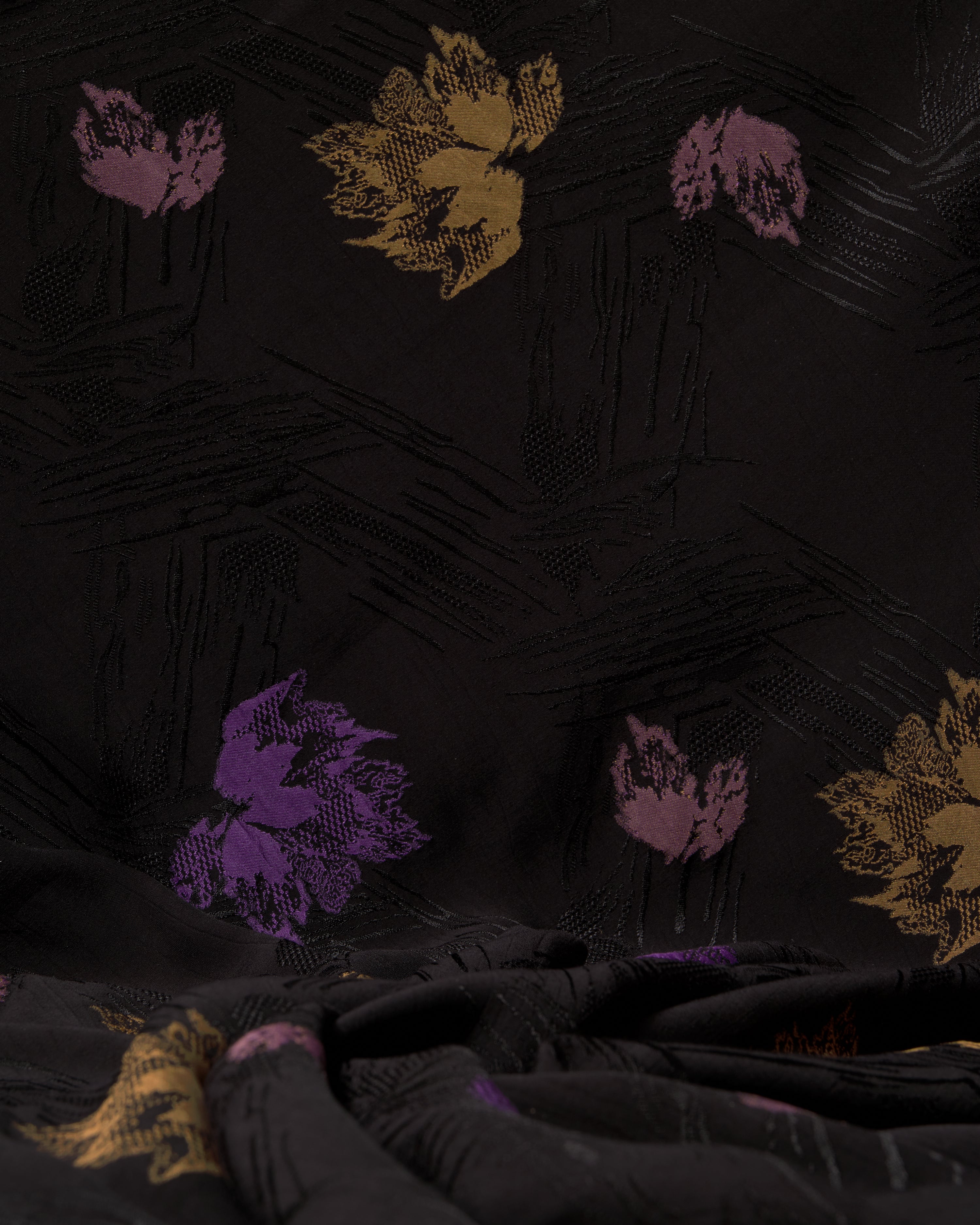 Bamboo Embossed Jacquard Mustard Pink Purple Rose Flower - Hiba Fabrics