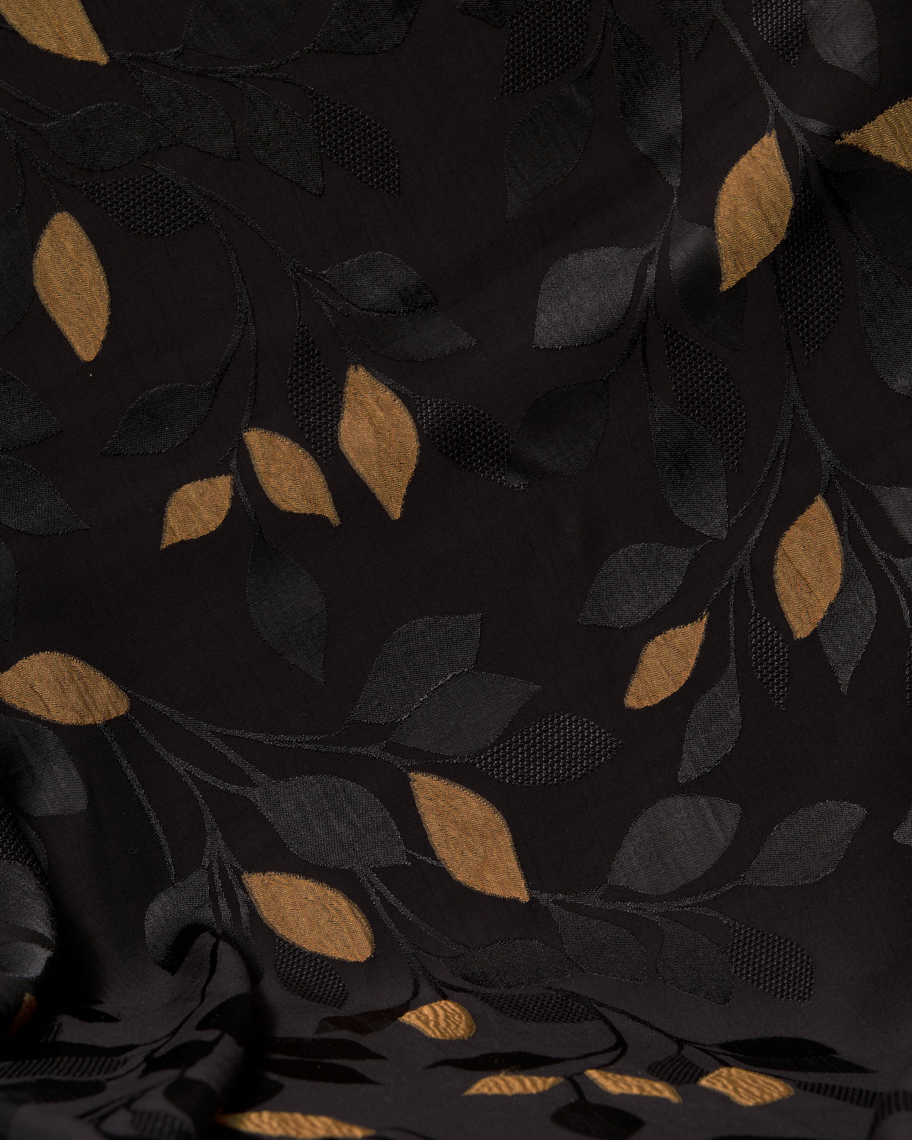 Bamboo Embossed Jacquard Mustard Flowery Copy - Hiba Fabrics