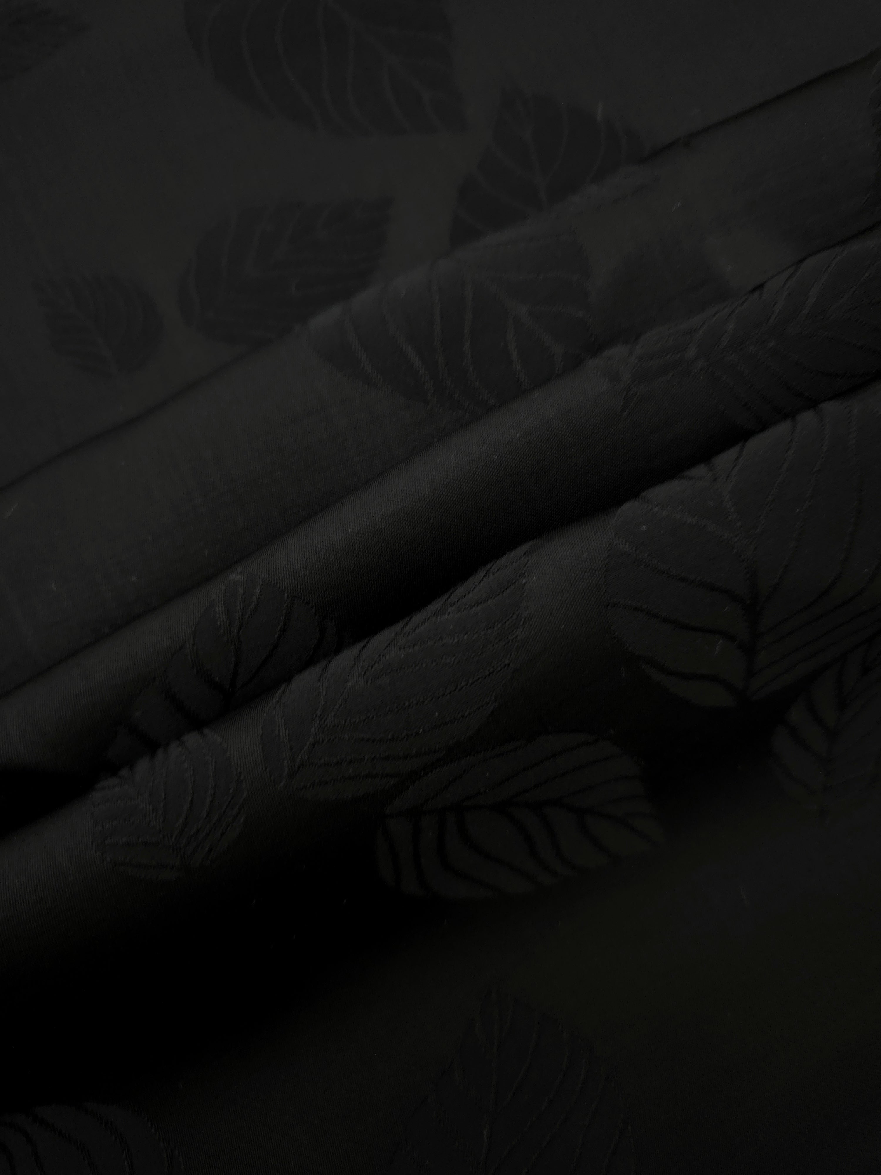 Lightweight black botanical leaf print viscose fabric for dressmaking