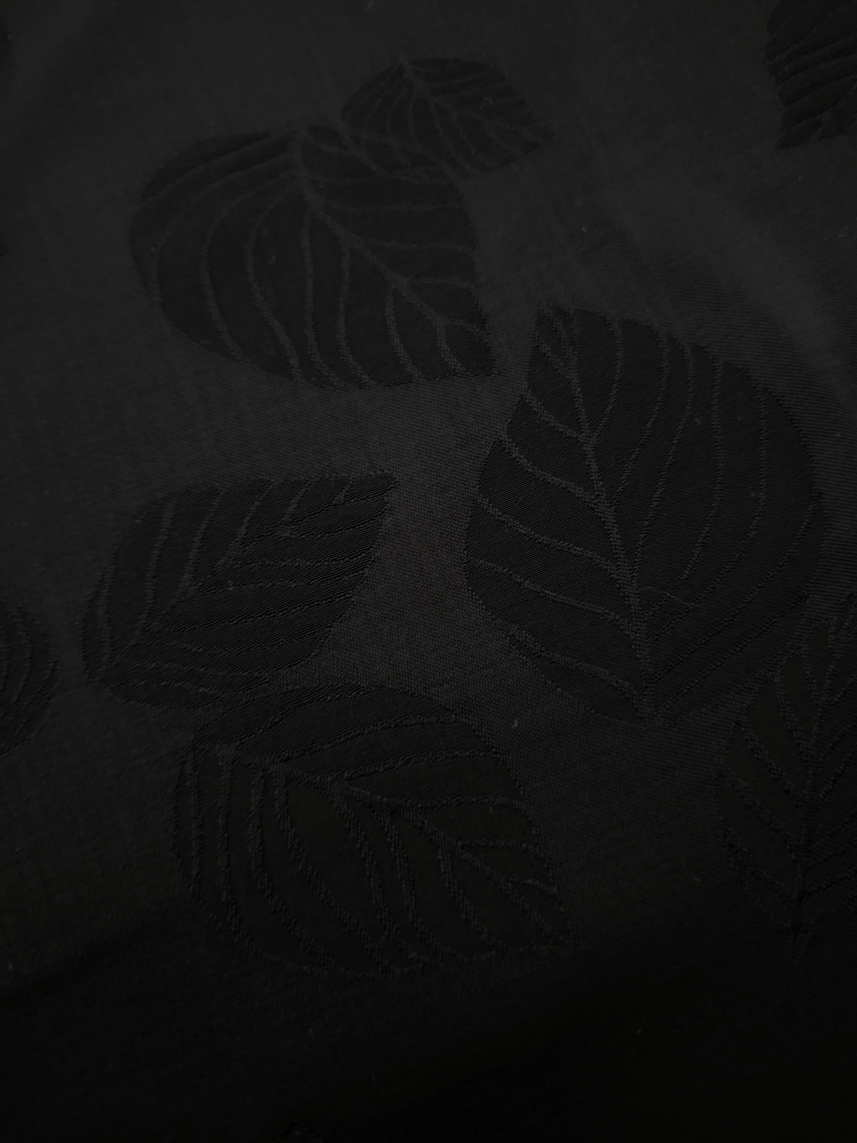 Black botanical leaf print viscose fabric for modest dresses and apparel