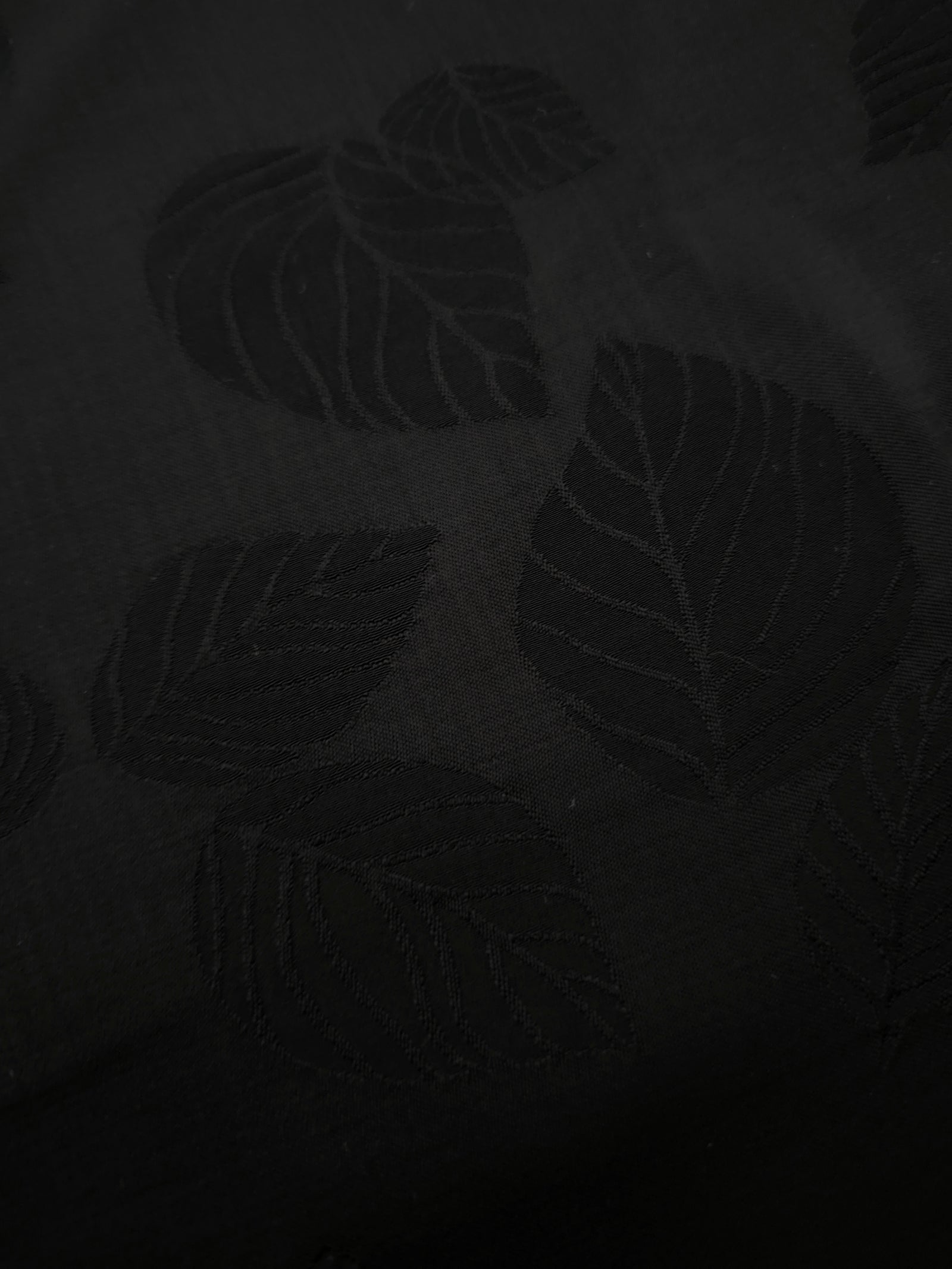 Black botanical leaf print viscose fabric for modest dresses and apparel