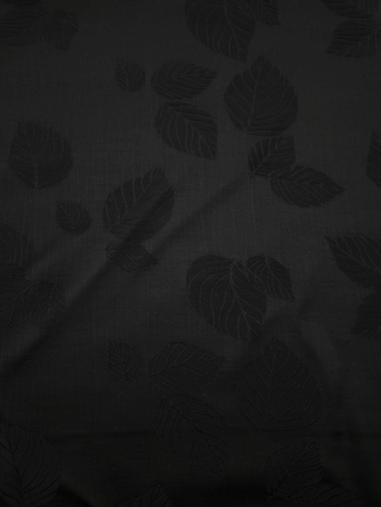 Soft drape black botanical leaf print viscose dress fabric
