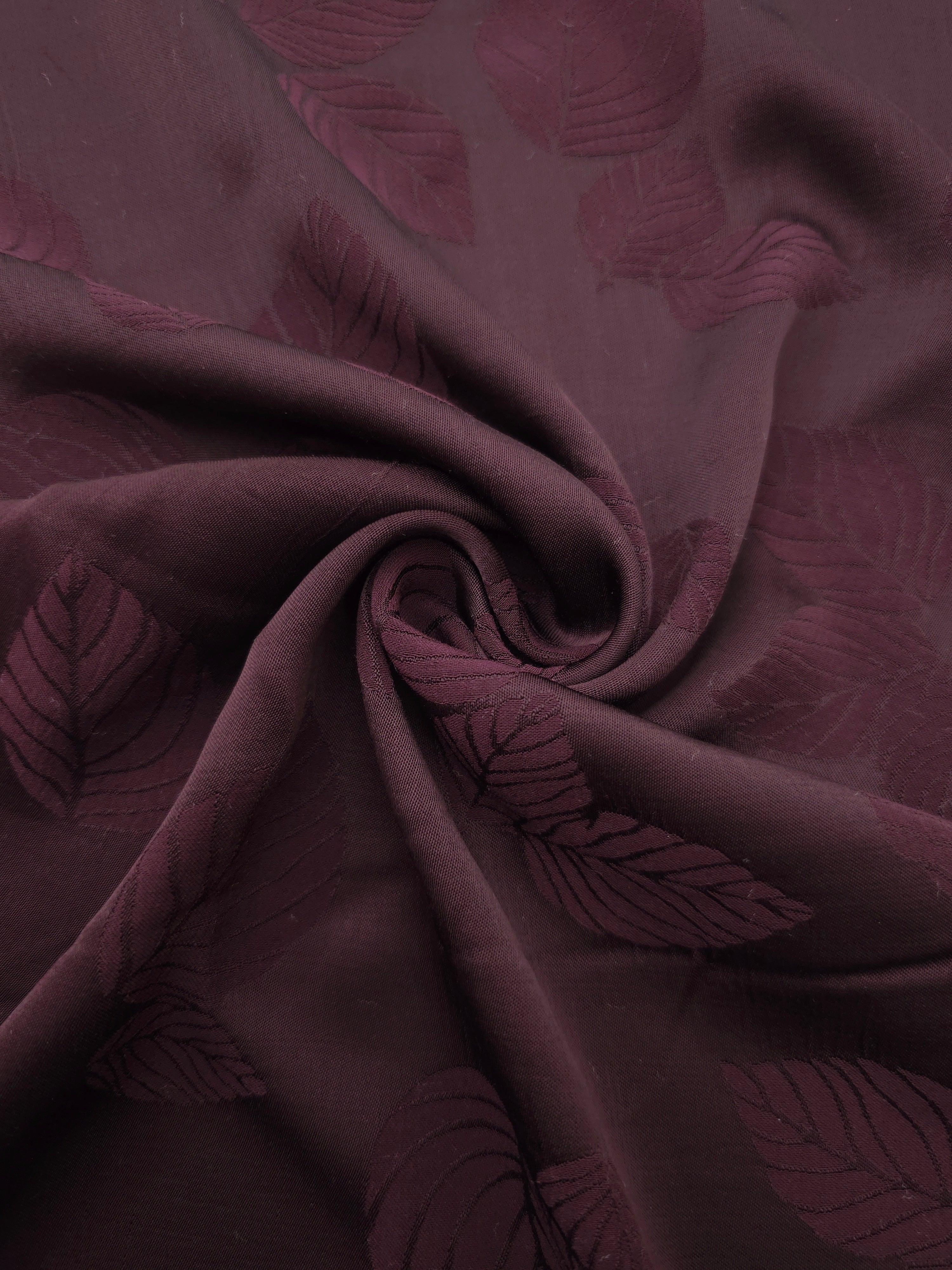 Lightweight cherry burgundy botanical leaf print viscose dressmaking fabric