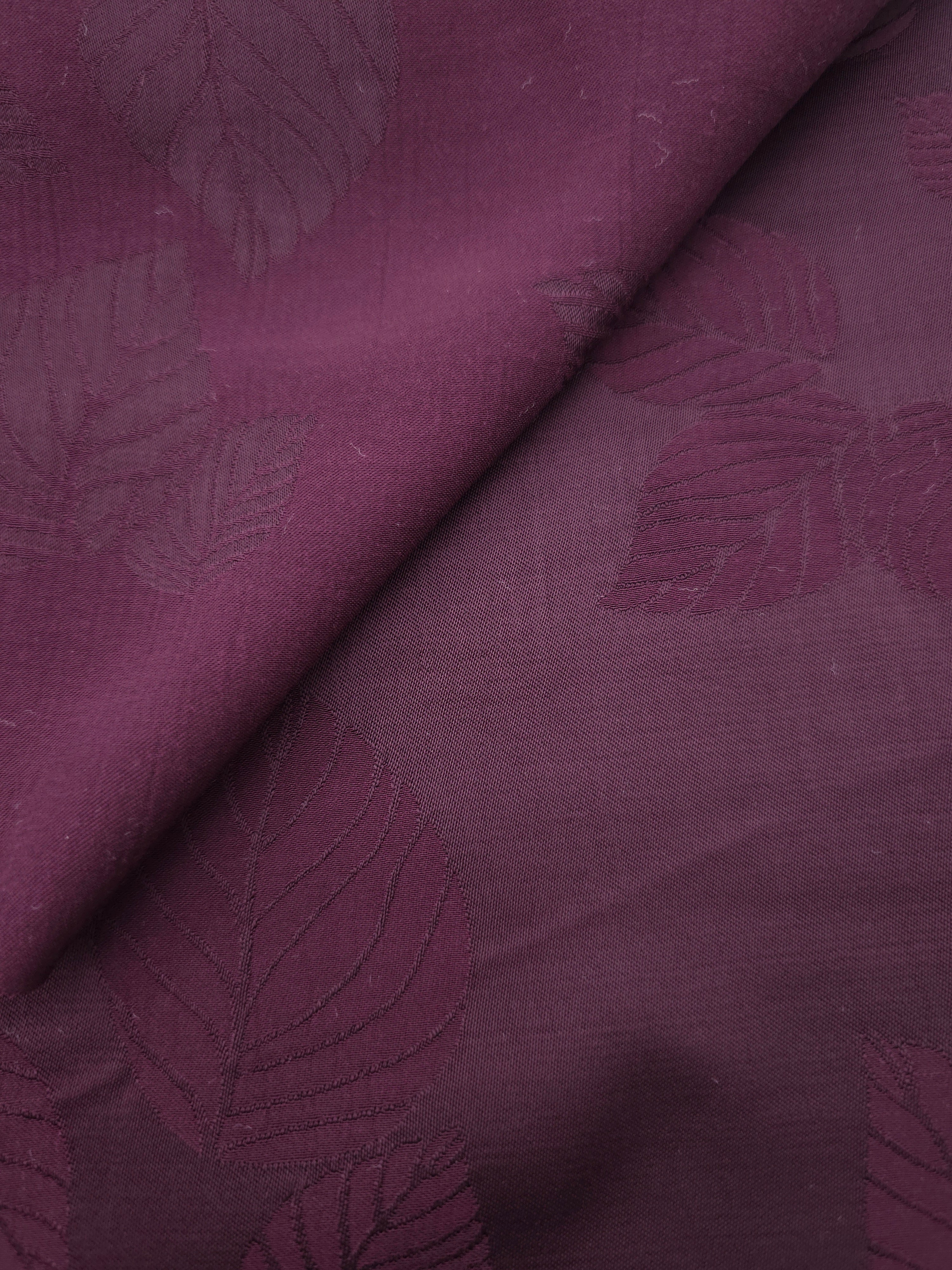 Cherry burgundy botanical leaf viscose fabric for modest dresses and apparel