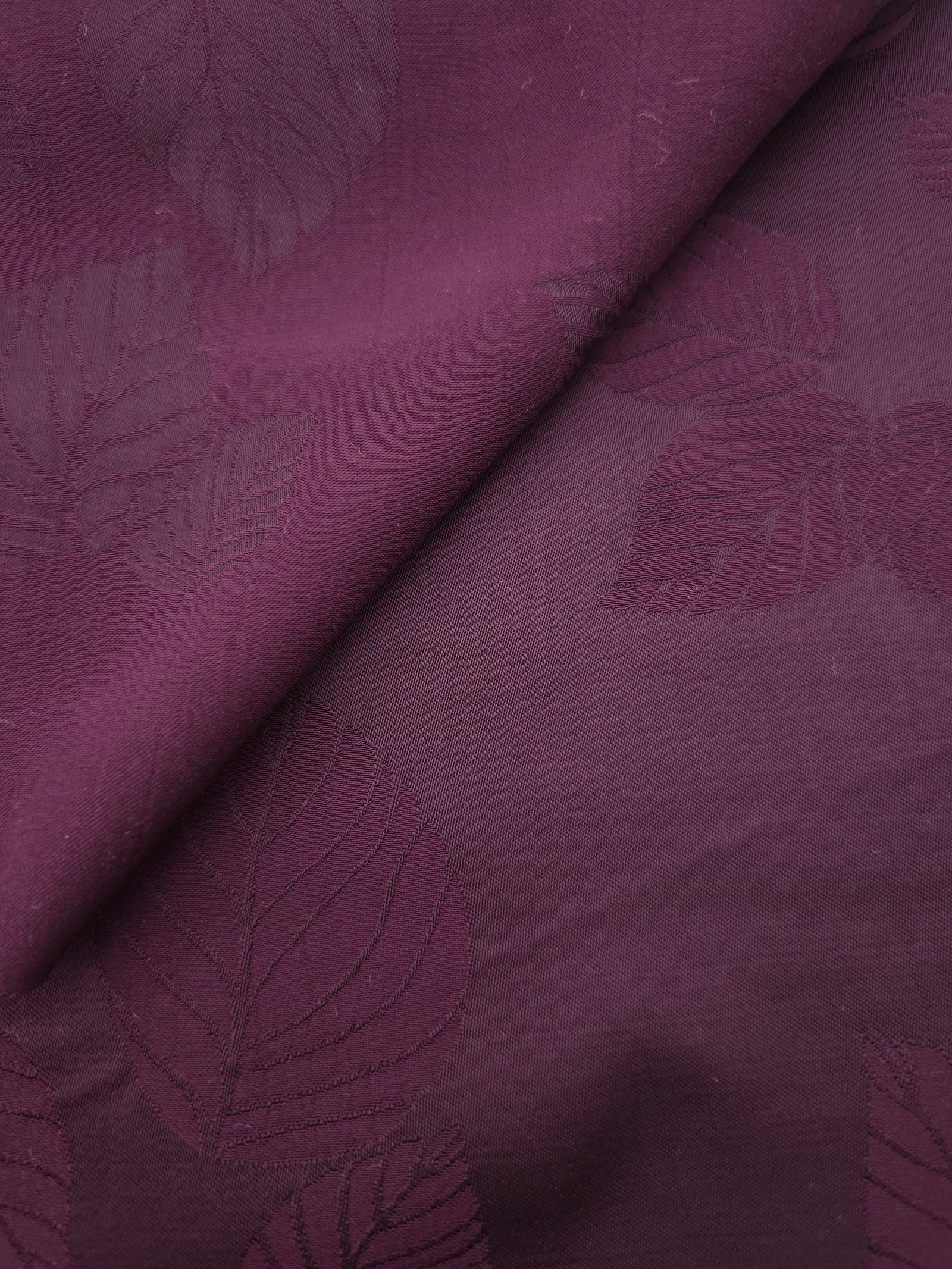 Cherry burgundy botanical leaf viscose fabric for modest dresses and apparel