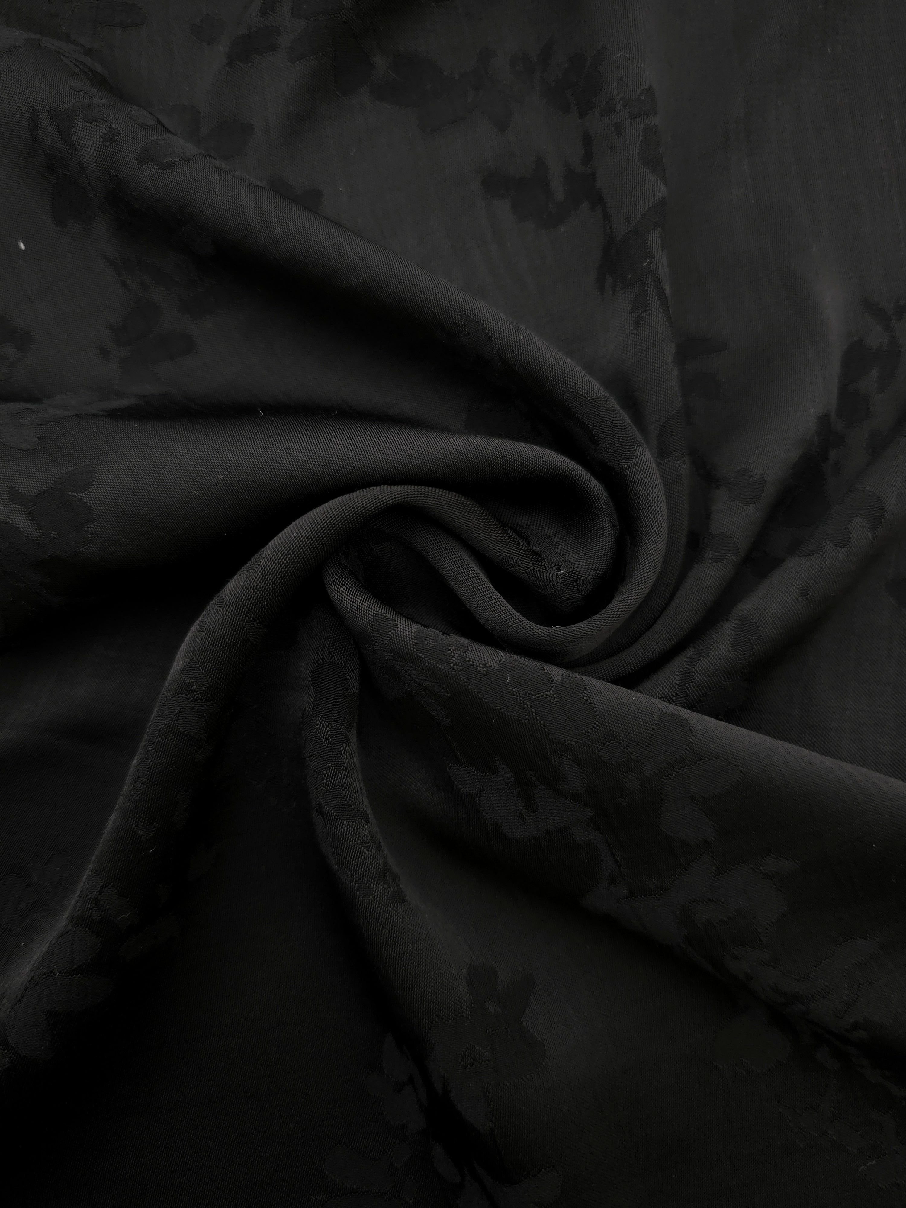 Lightweight black petal flower print viscose fabric for dressmaking