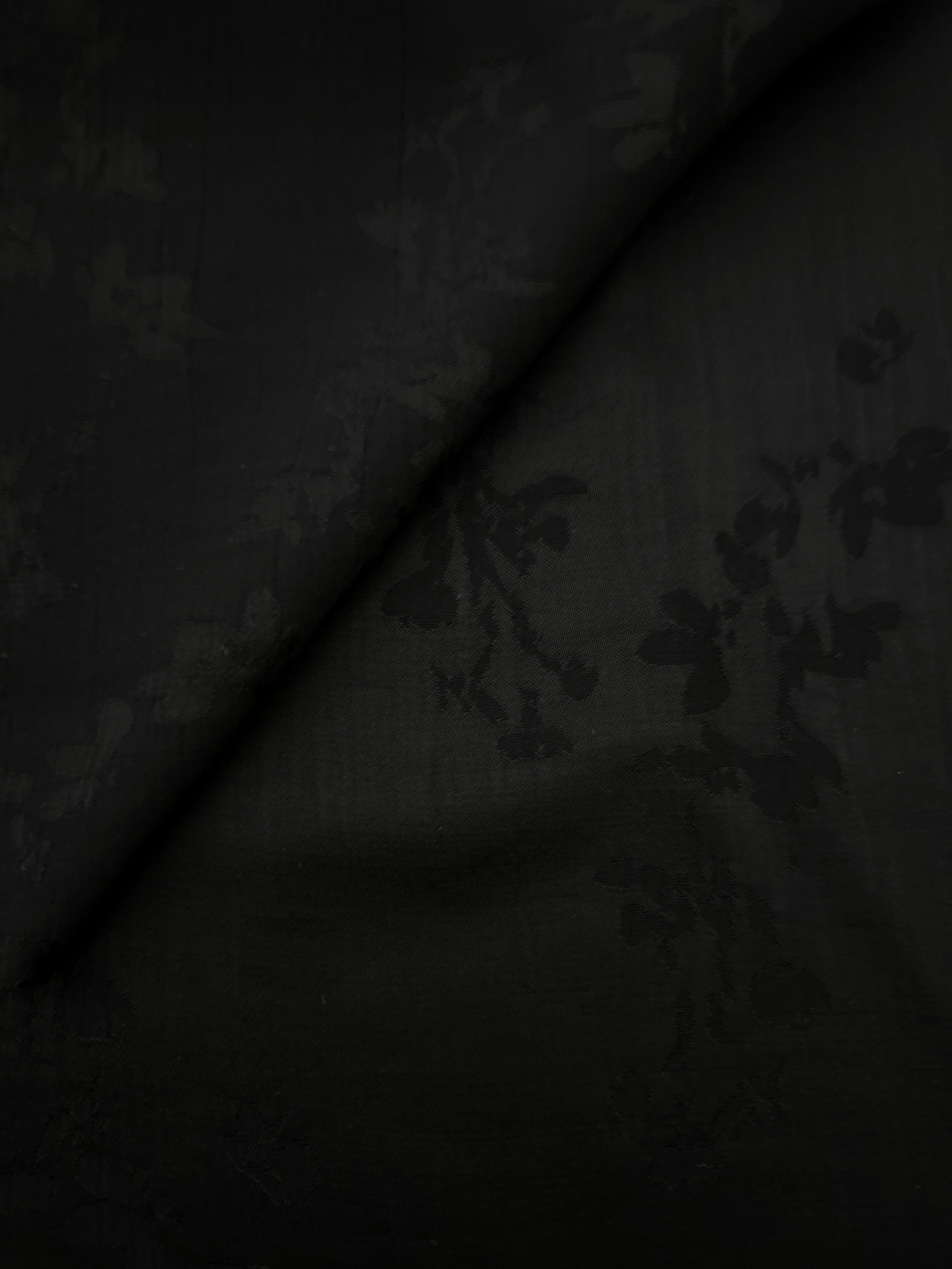 Black petal flower print viscose fabric for modest dresses and apparel
