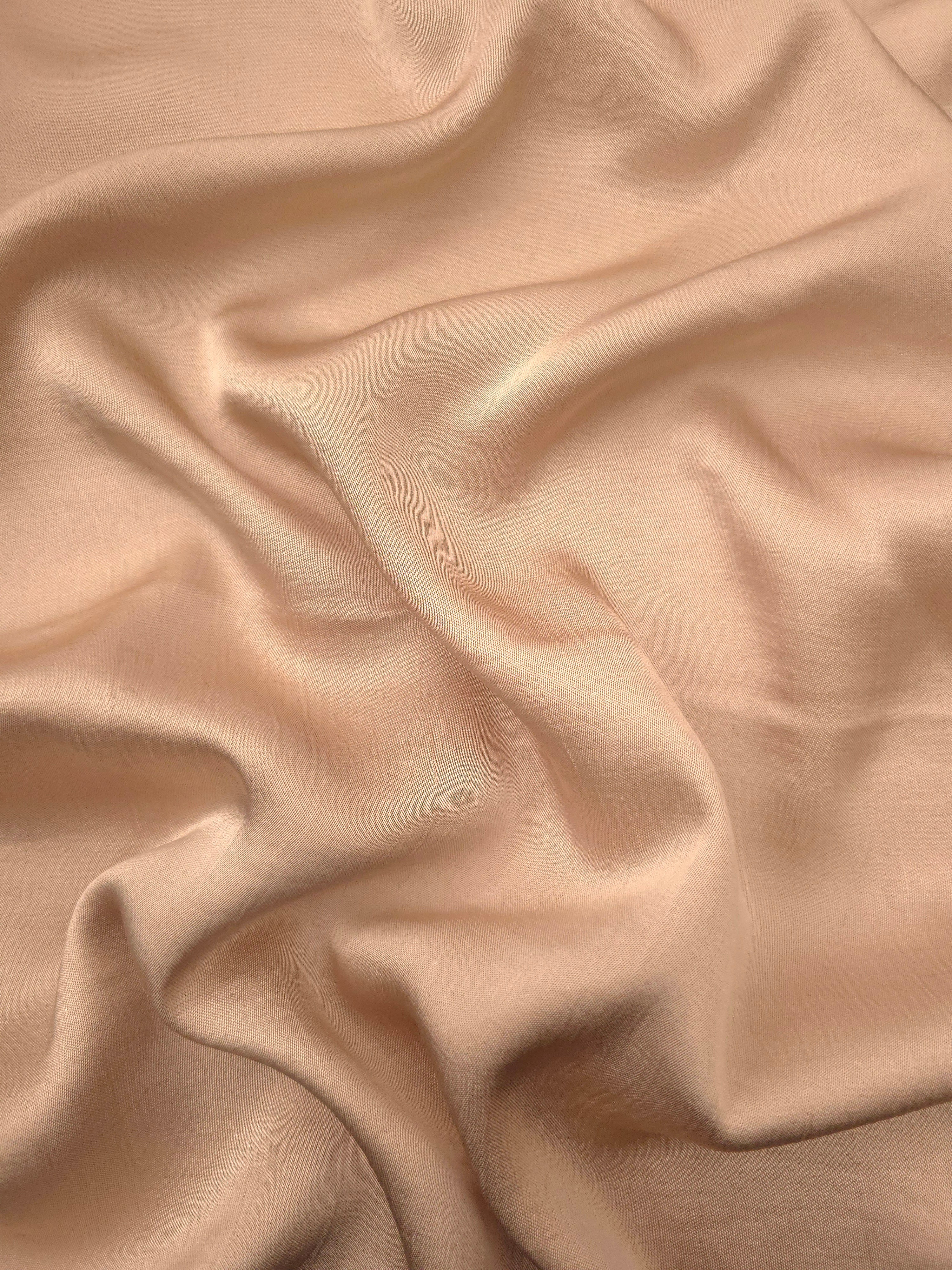 Warm beige plain 100% viscose fabric for modest dresses and flowing apparel