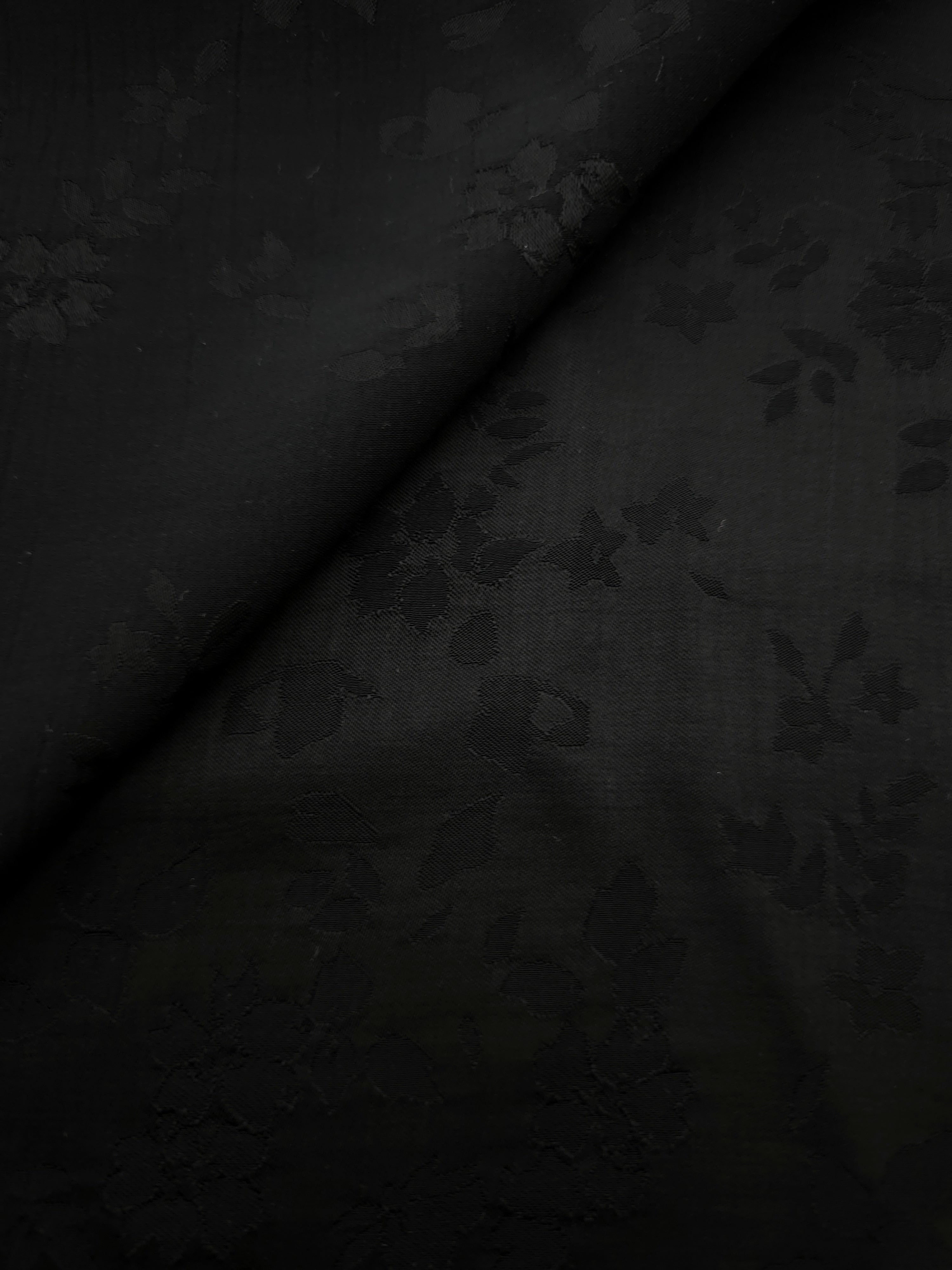 Black stylized leaf print viscose fabric for modest dresses and apparel