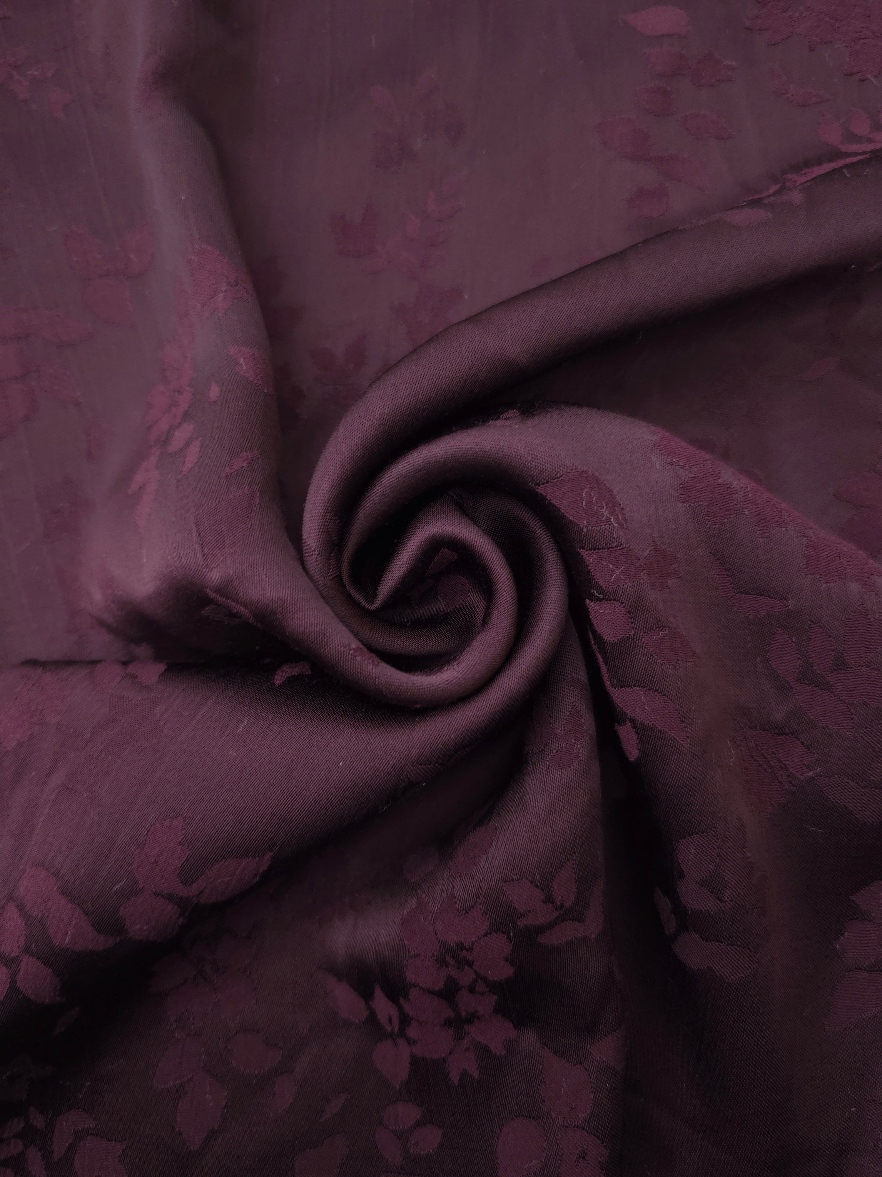 Lightweight cherry burgundy stylized leaf print viscose dressmaking fabric