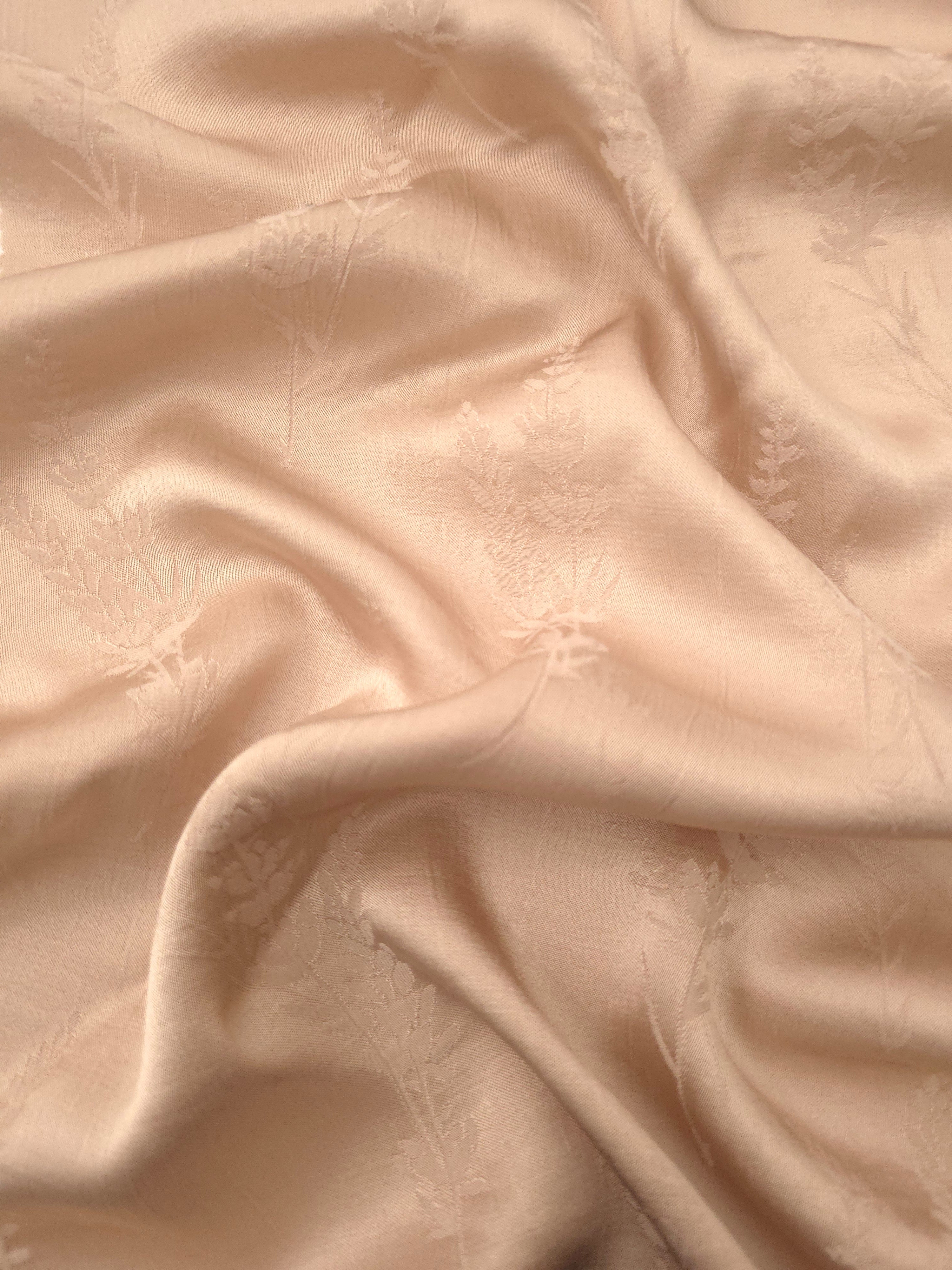 Warm beige wild tree botanical print viscose fabric with fluid drape