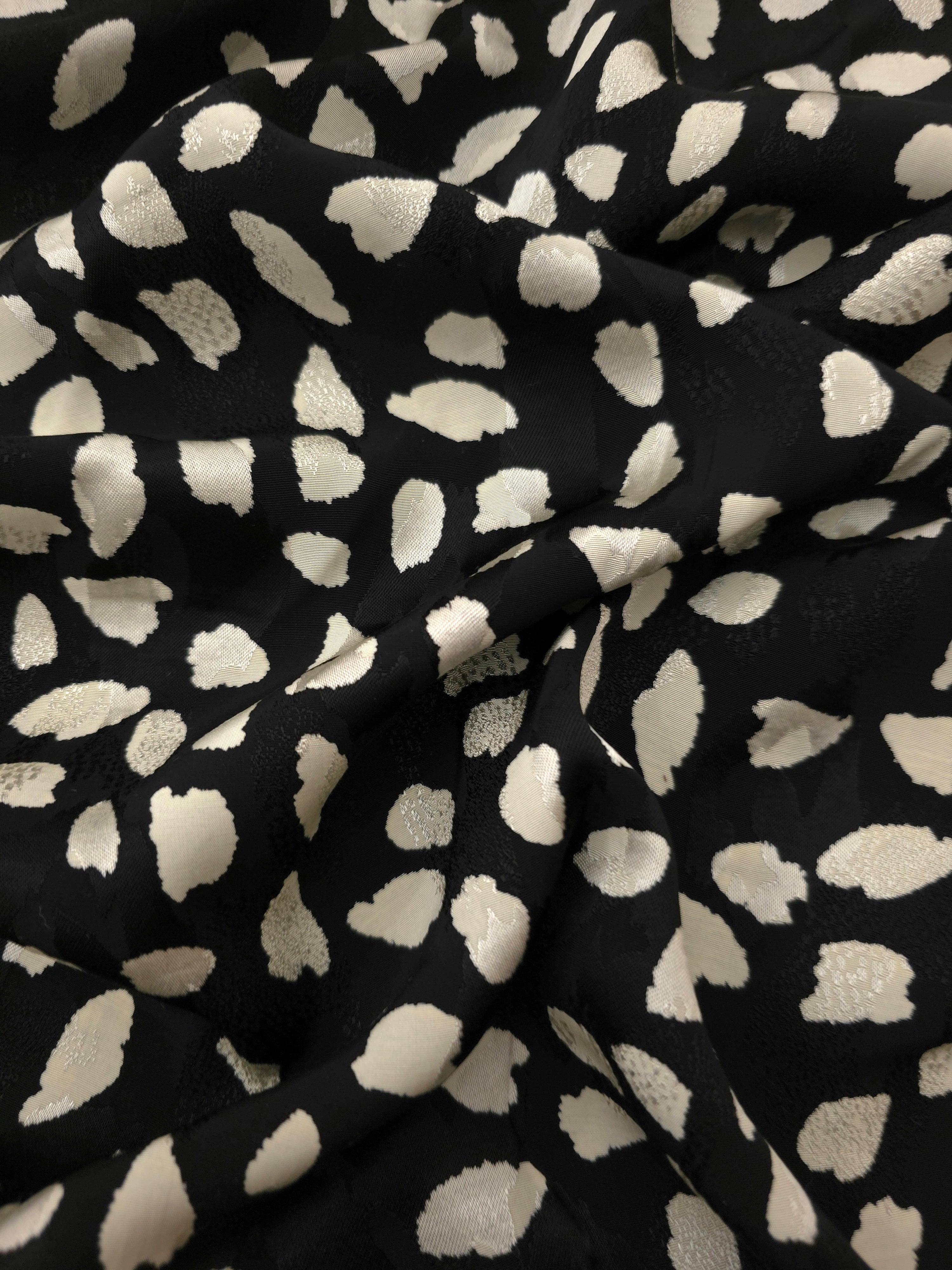 Black and ivory leopard animal print Turkish rayon viscose jacquard fabric