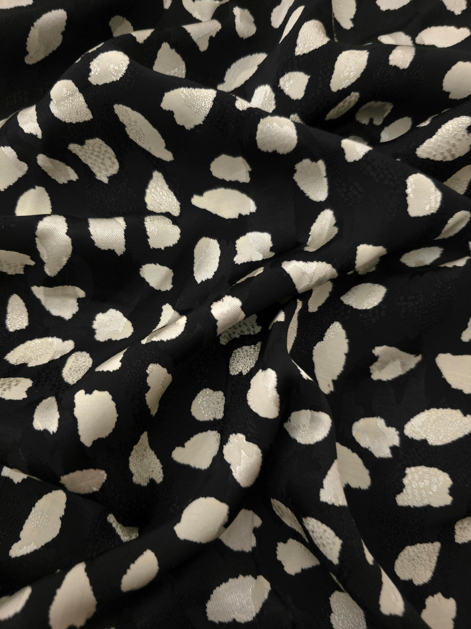 Black and ivory leopard animal print Turkish rayon viscose jacquard fabric