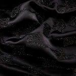 Metallic Black viscose jacquard fabric with Metallic Basket Weave textured pattern