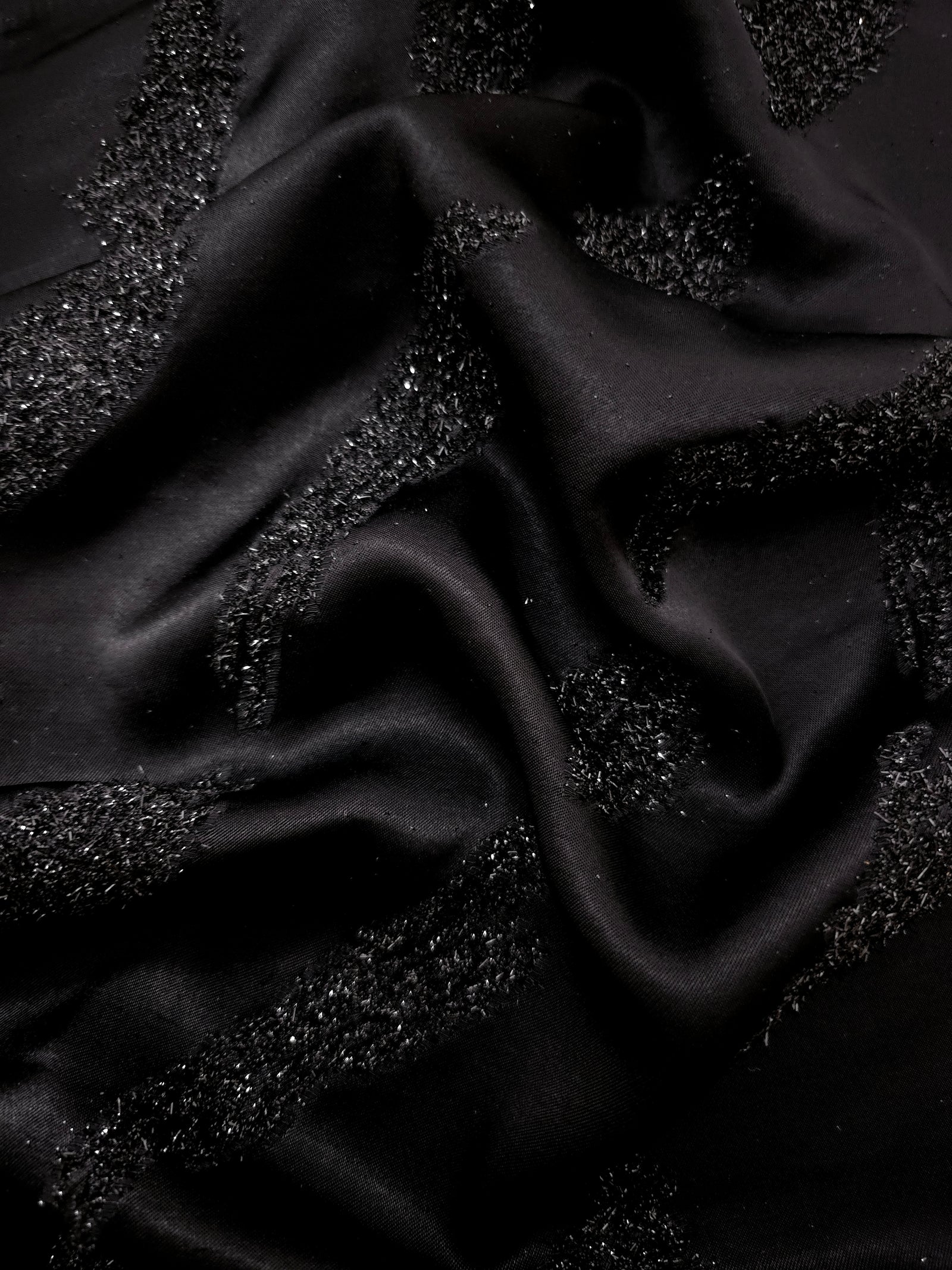 Metallic Black viscose jacquard fabric with Metallic Brushstroke textured pattern
