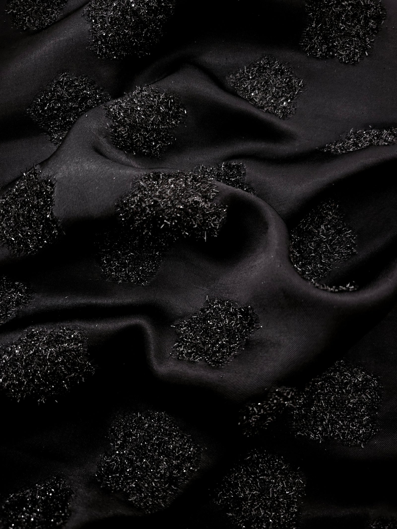 Metallic Black viscose jacquard fabric with Metallic Pebble Dot textured surface