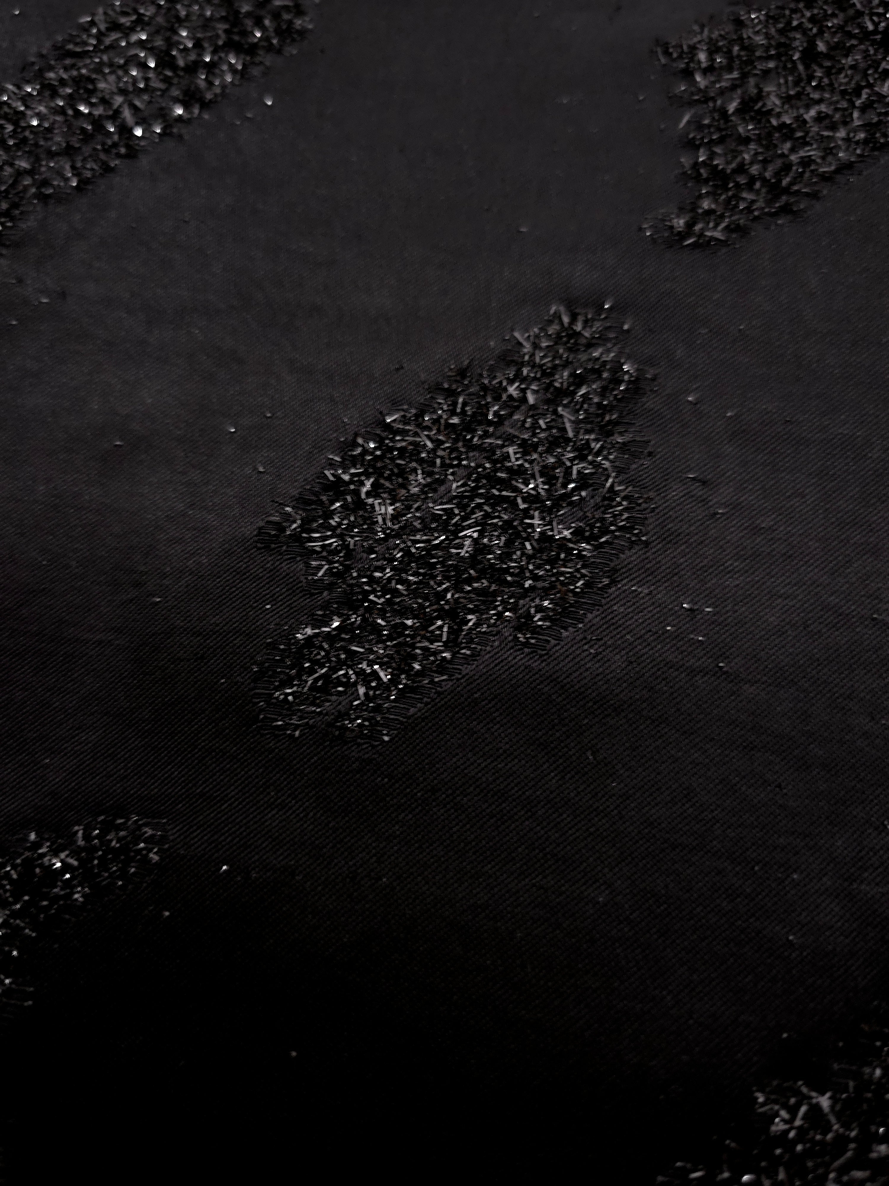 Draped Metallic Black viscose jacquard with abstract metallic brushstroke motif