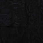 Selvage detail of black ornamental floral jacquard in lyocell viscose fabric.