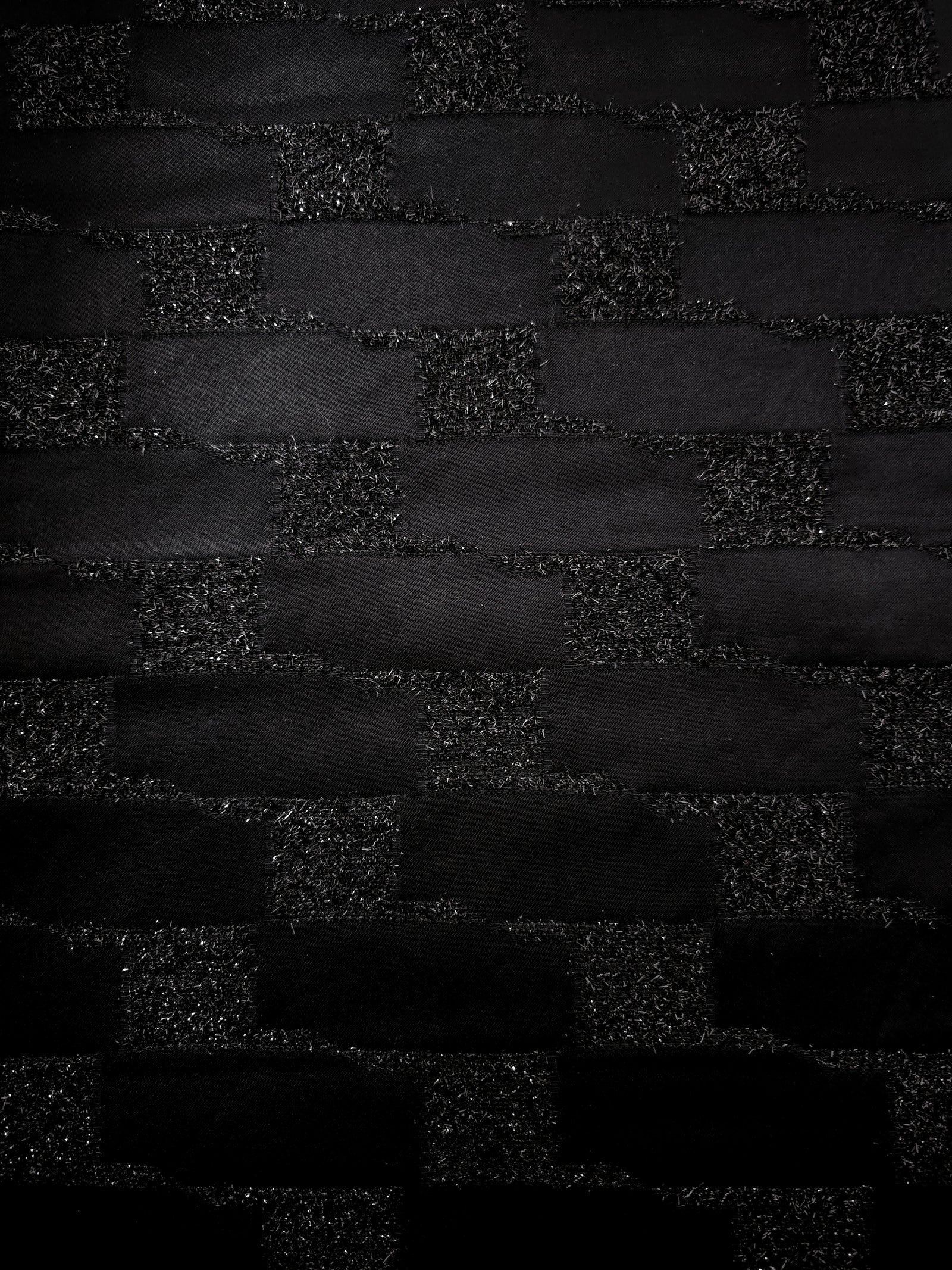 Full view of Metallic Black viscose metallic jacquard in Metallic Basket Weave design