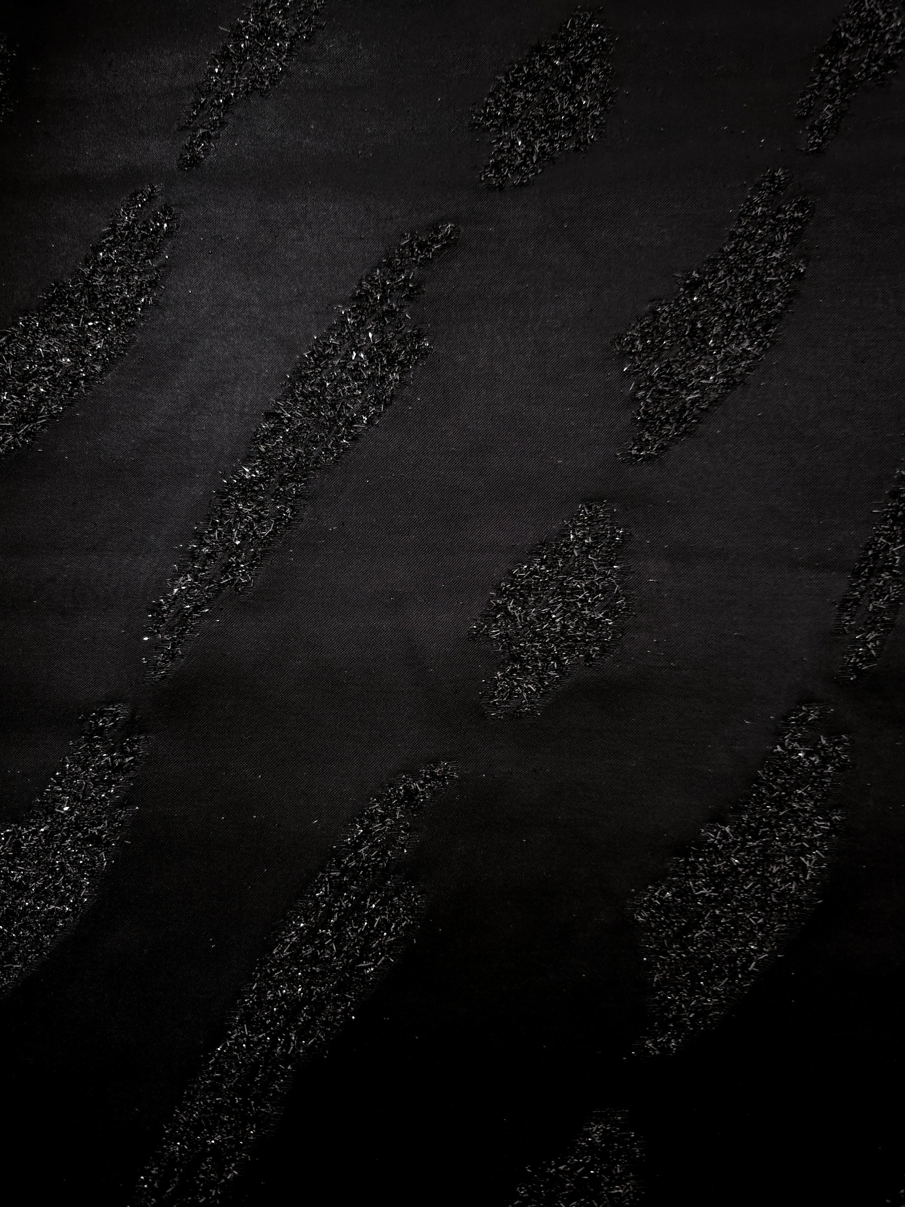 Full view of Metallic Black viscose metallic jacquard in Metallic Brushstroke design