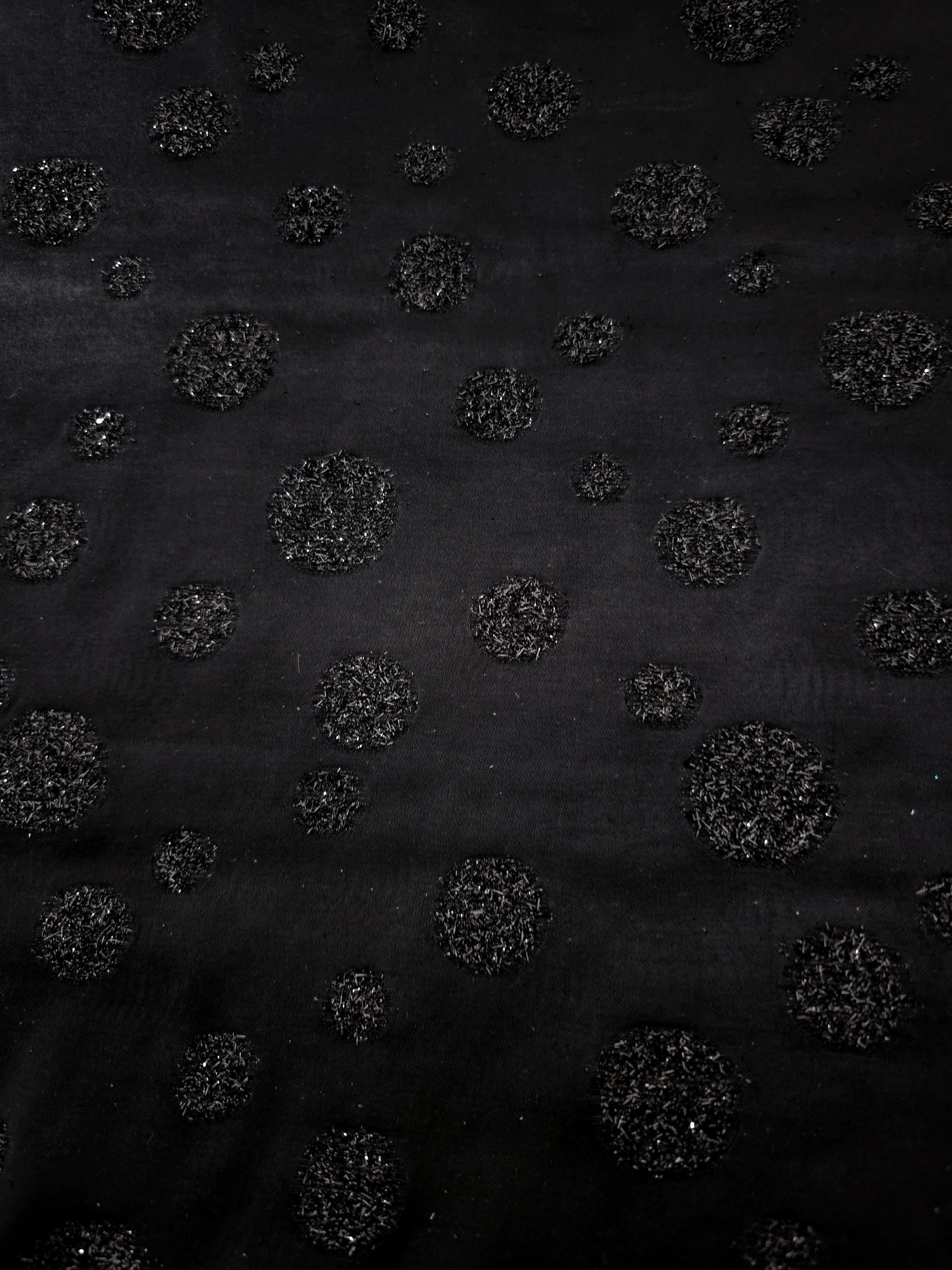 Full view of Metallic Black viscose metallic jacquard in Metallic Confetti Dot design