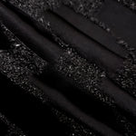 Detail view of Metallic Black viscose metallic jacquard with interlaced grid texture