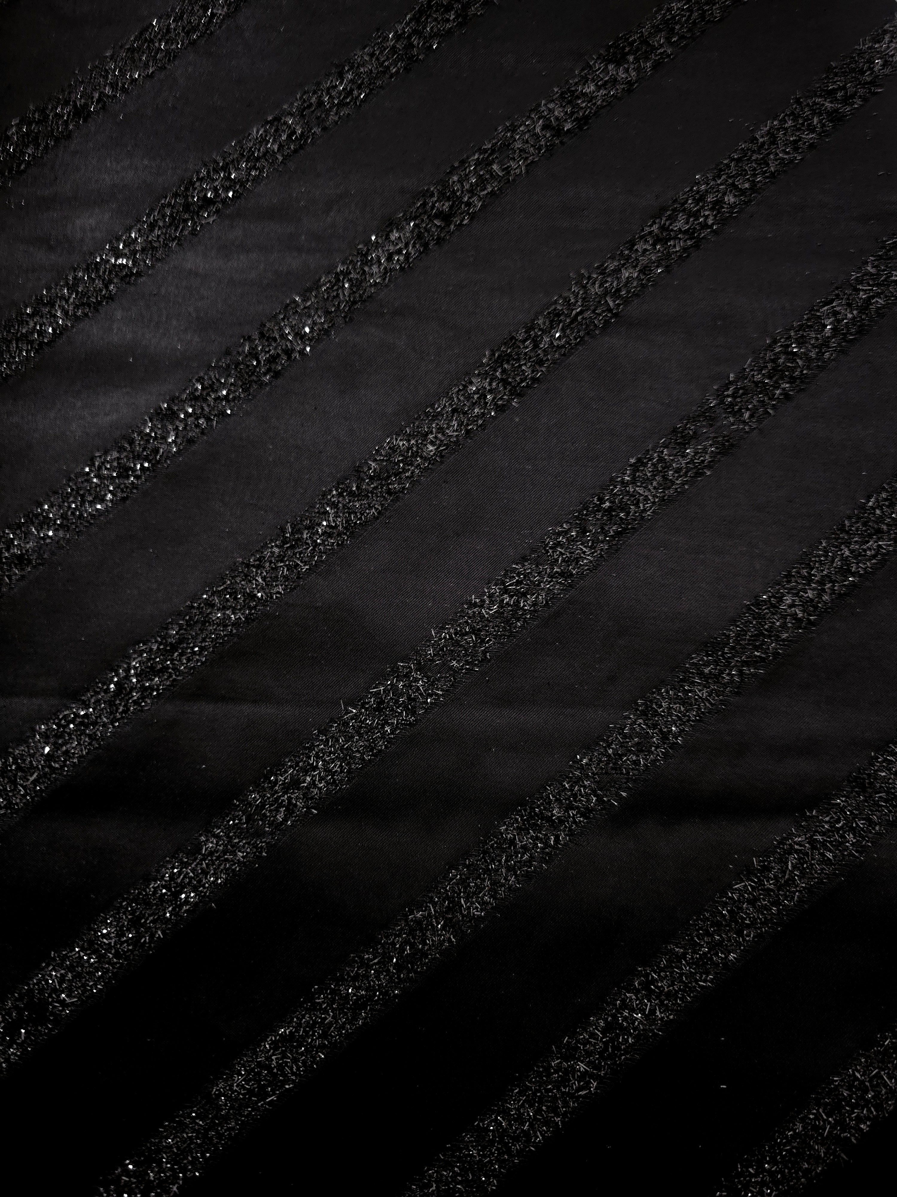 Full view of Metallic Black viscose metallic jacquard in Metallic Pinstripe design