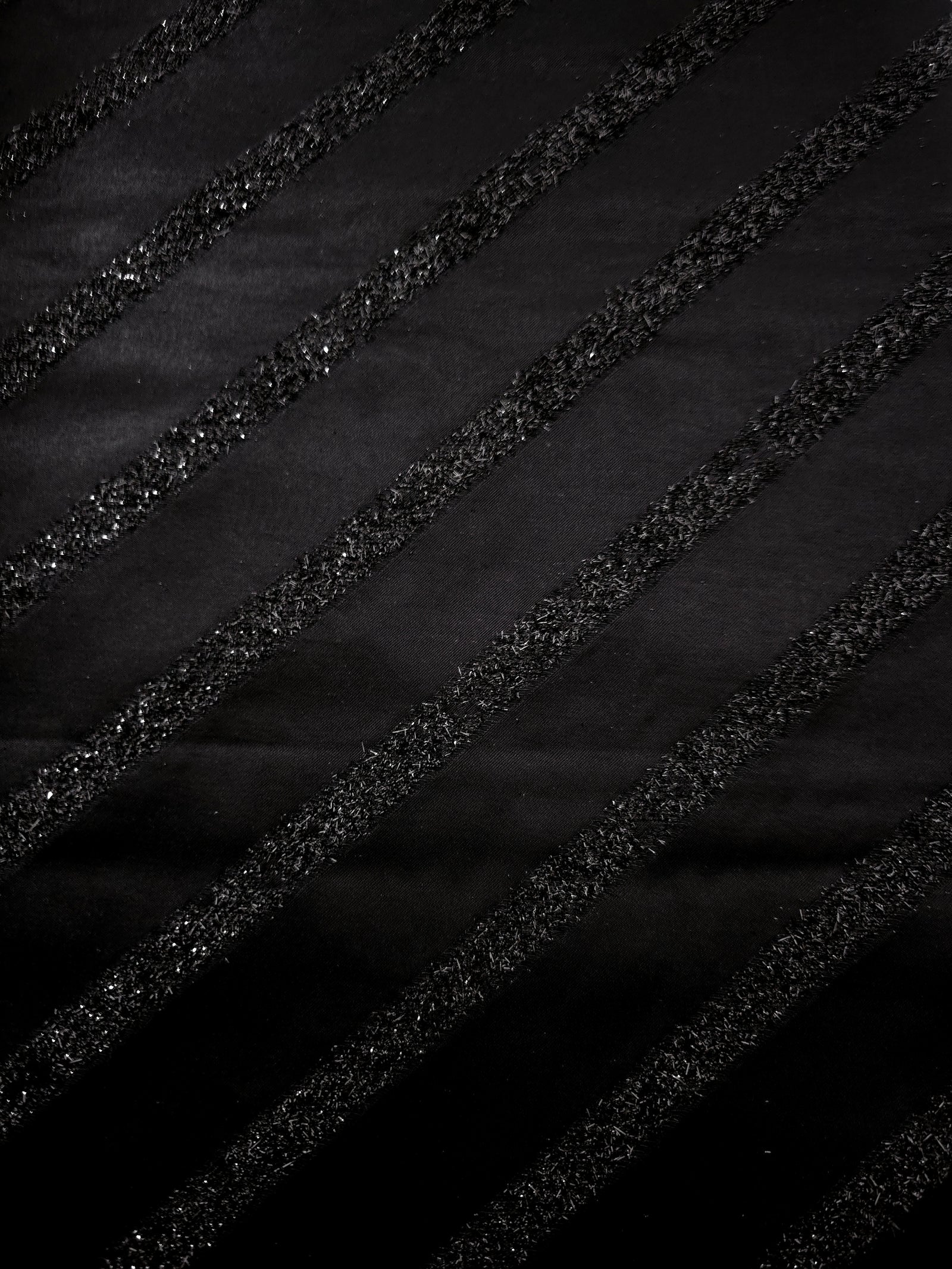 Full view of Metallic Black viscose metallic jacquard in Metallic Pinstripe design