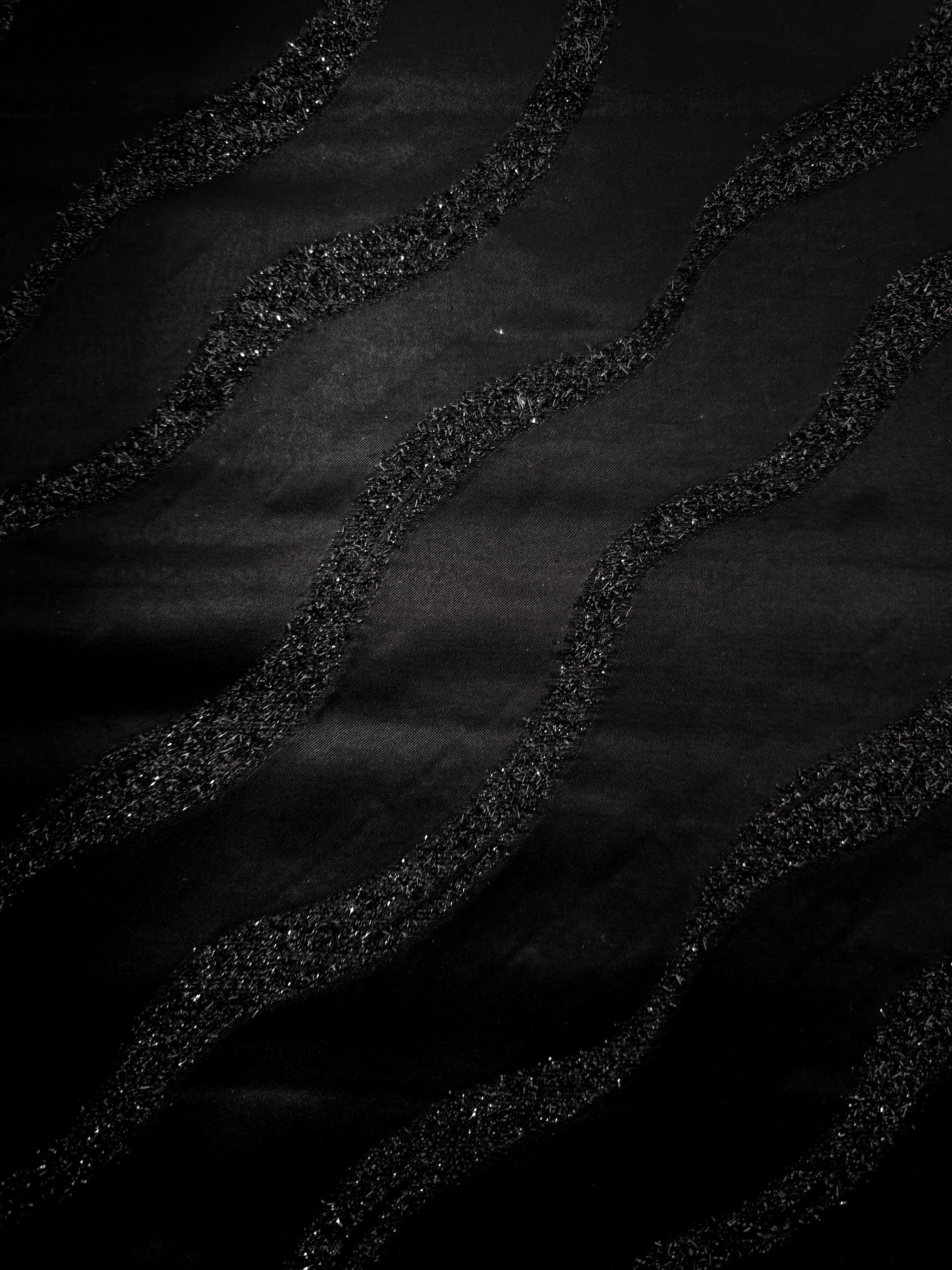 Full view of Metallic Black viscose metallic jacquard in Metallic Wavy Stripe design