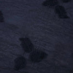 Front and back view of dark blue small leaf embossed viscose jacquard fabric.