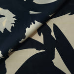 Front and back view of black floral rayon chiffon for lining and opacity checks.