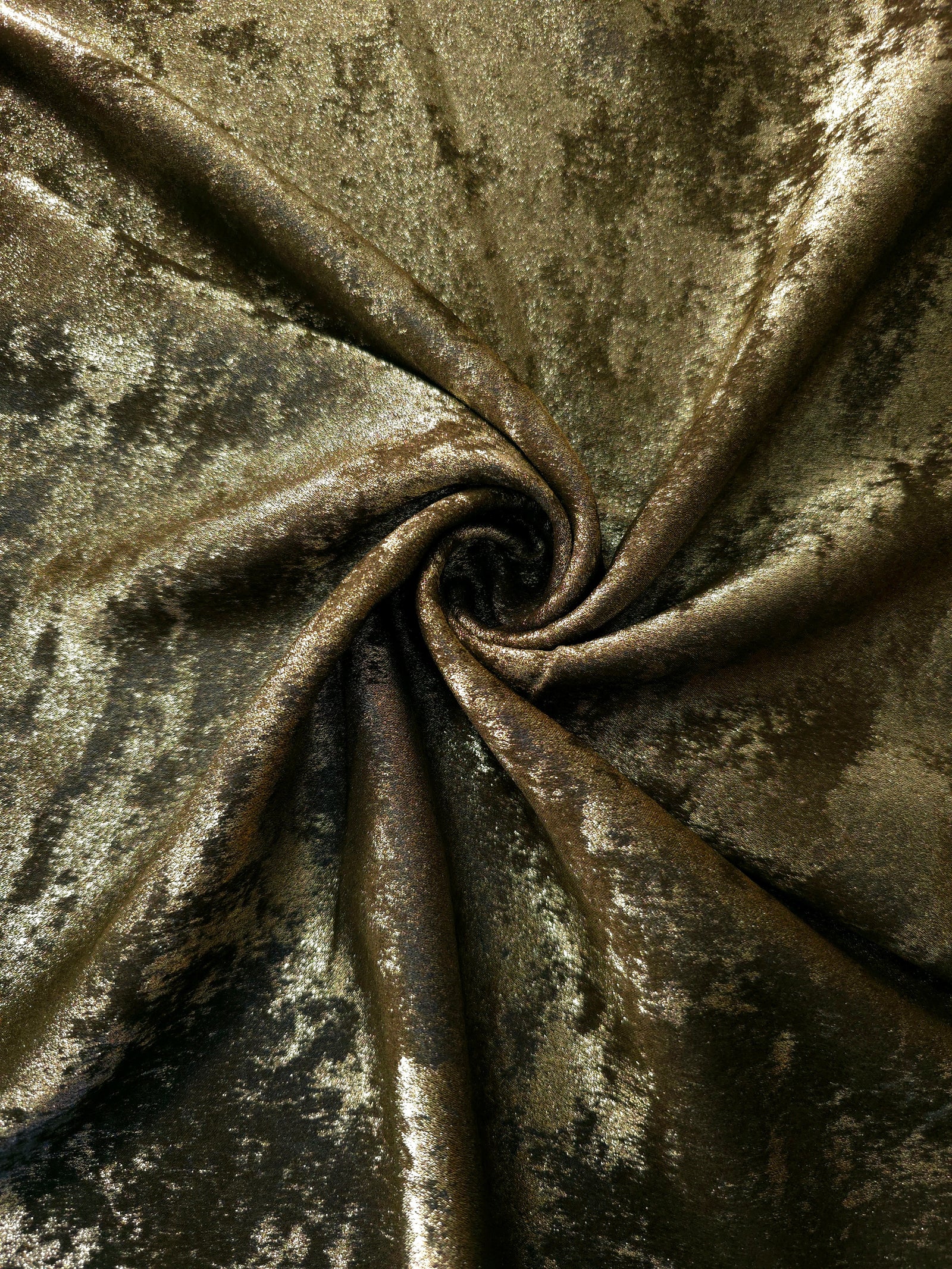 Reverse side of Antique Khaki Lurex Italiano fabric showing the backing and metallic finish for garment production.