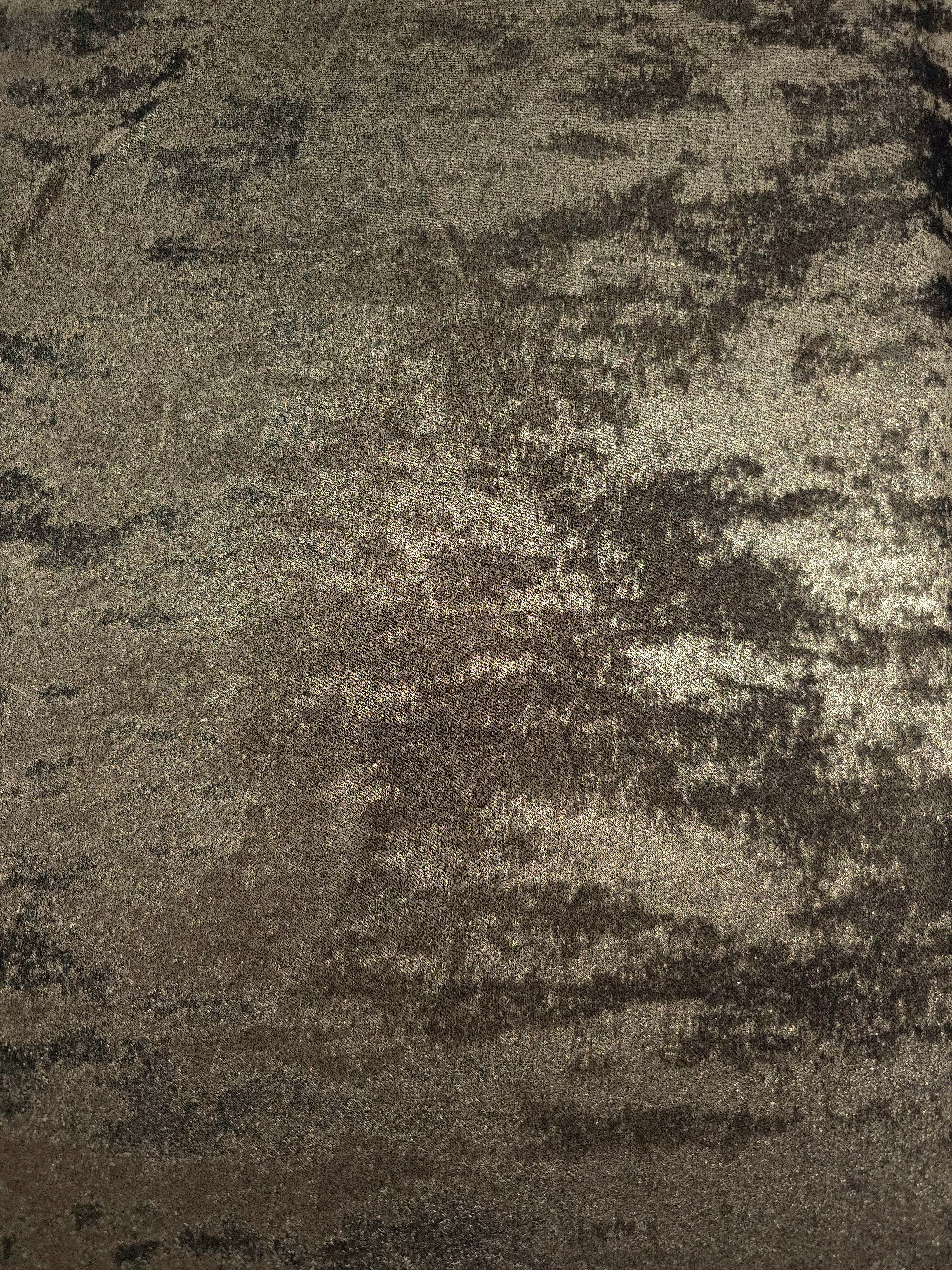 Flat view of Antique Olive Lurex Italiano fabric showing its metallic foil surface for luxury apparel.