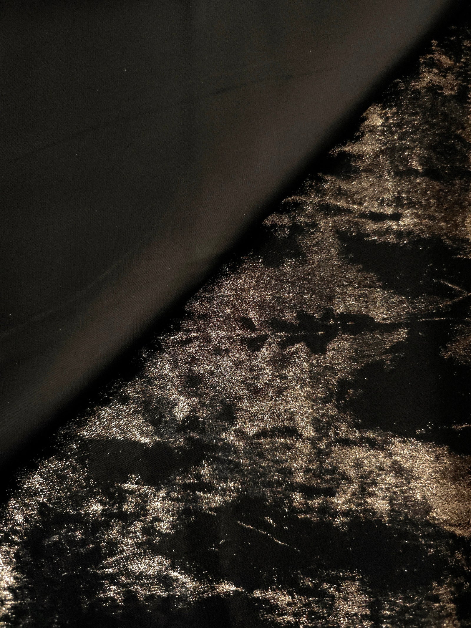 Flowing folds of Black Bronze Lurex Italiano fabric highlighting drape for abayas, kaftans and dresses.