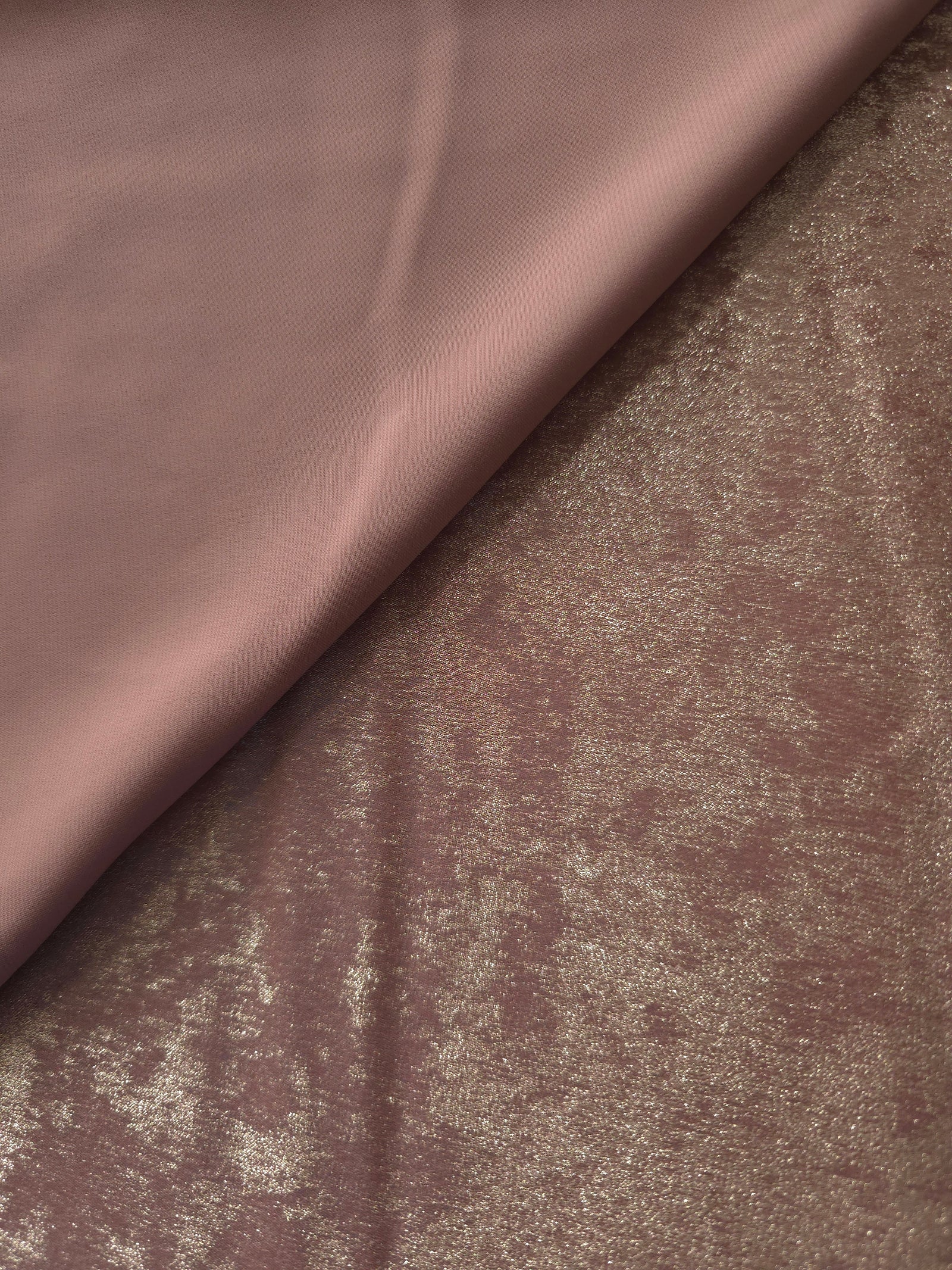 Reverse side of Blush Taupe Lurex Italiano fabric showing the backing and metallic finish for garment production.