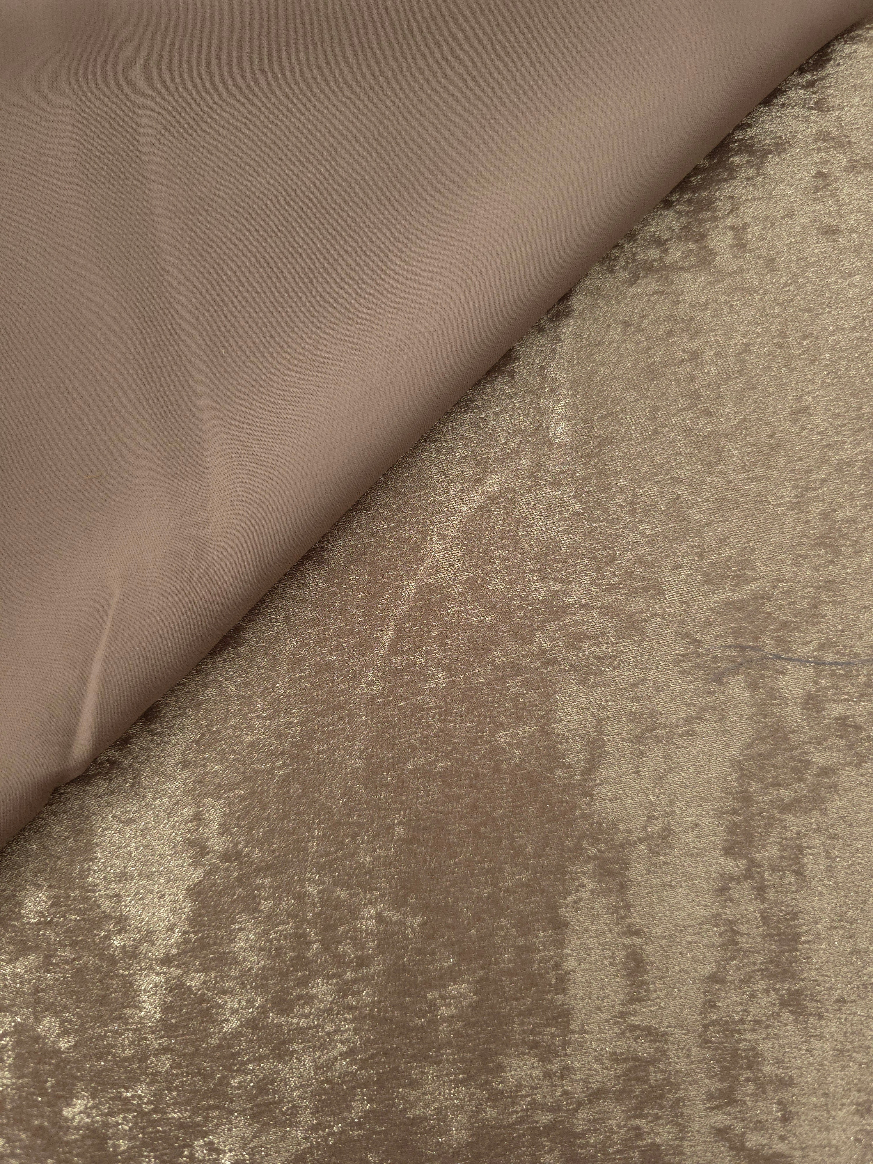 Reverse side of Champagne Beige Lurex Italiano fabric showing the backing and metallic finish for garment production.