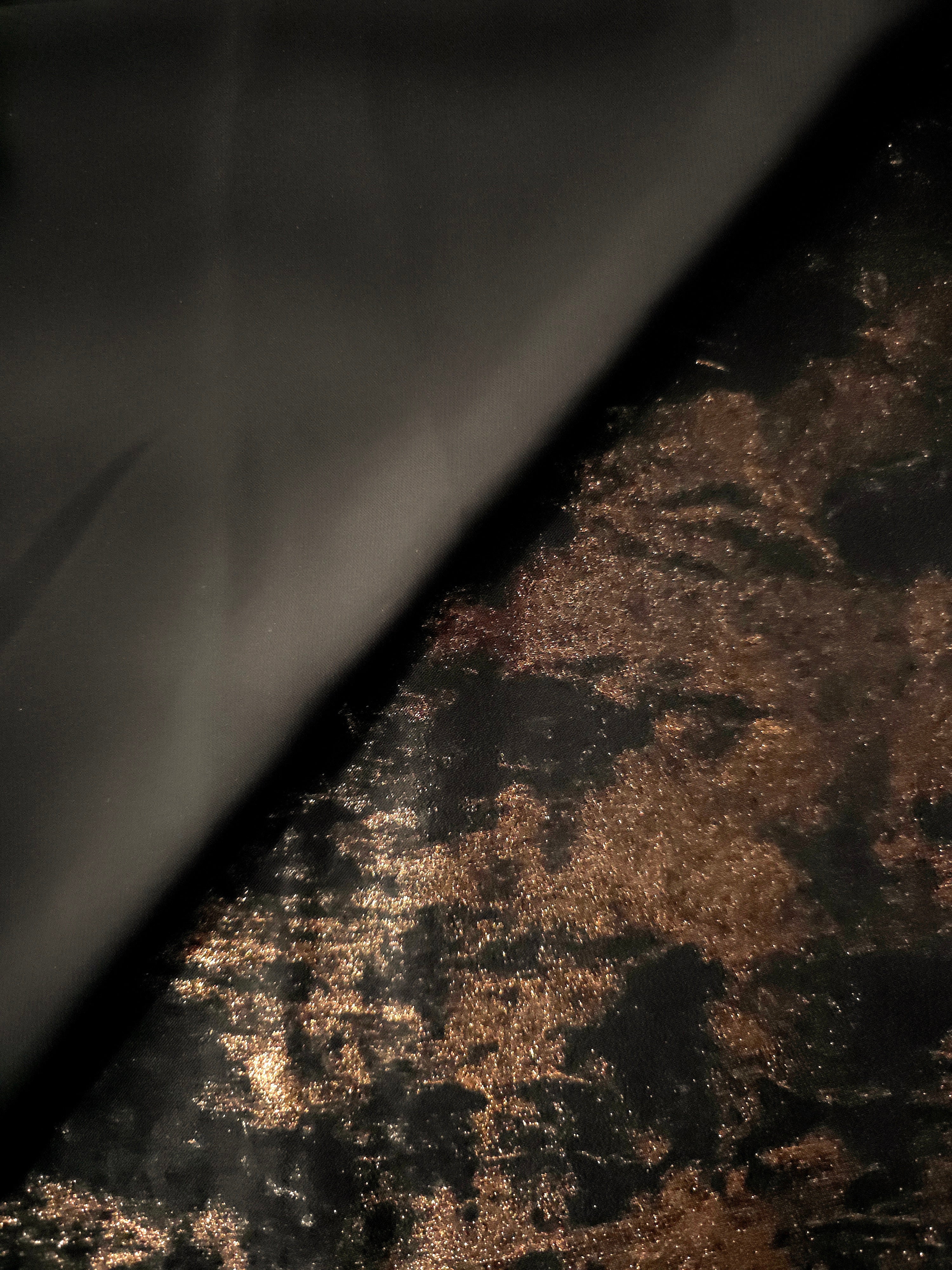 Reverse side of Copper Black Lurex Italiano metallic fabric for apparel and modest fashion