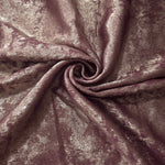 Rosette drape of Dusty Plum Lurex Italiano fabric emphasizing shimmer for kaftans and occasionwear.