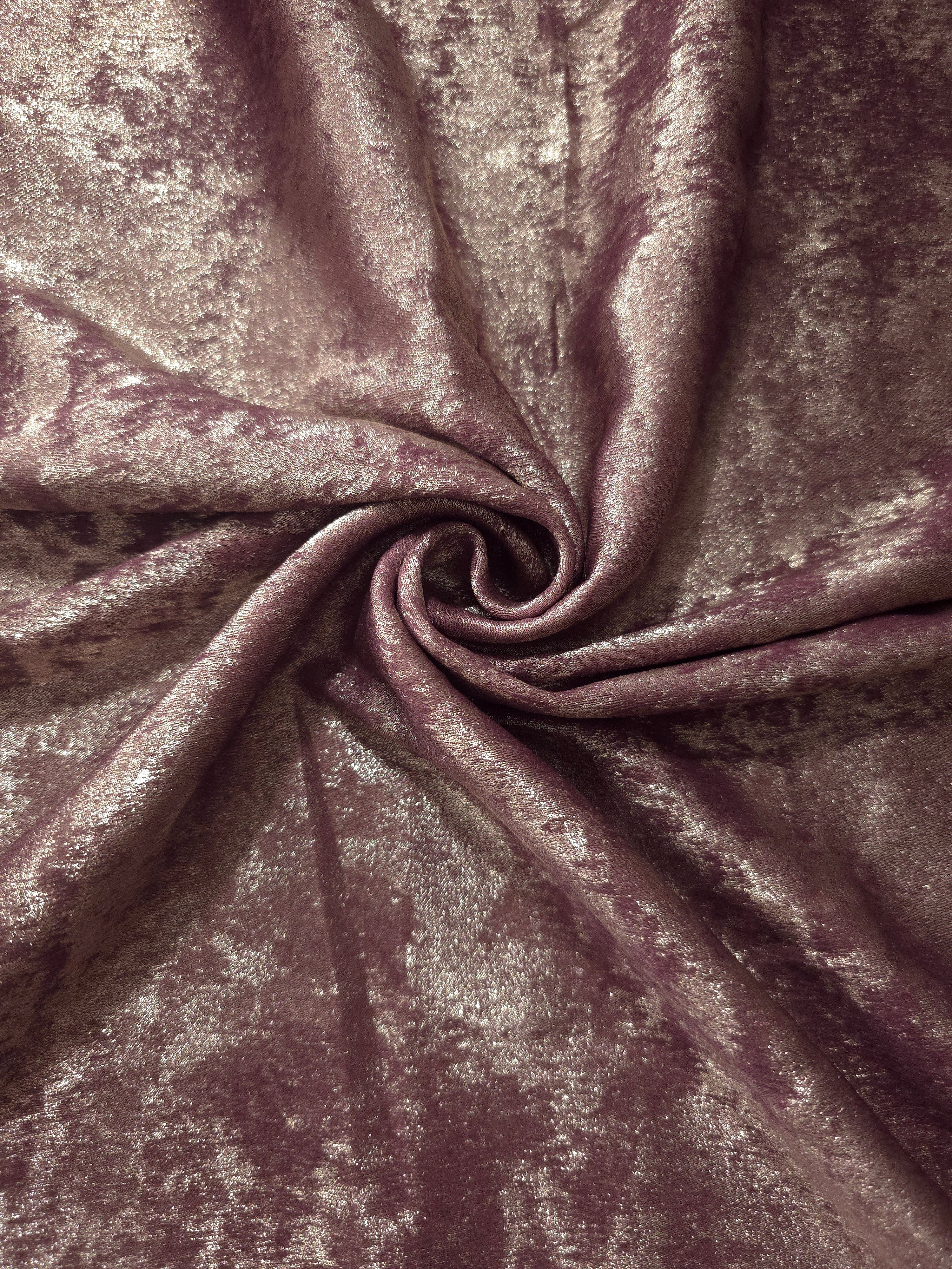 Rosette drape of Dusty Plum Lurex Italiano fabric emphasizing shimmer for kaftans and occasionwear.