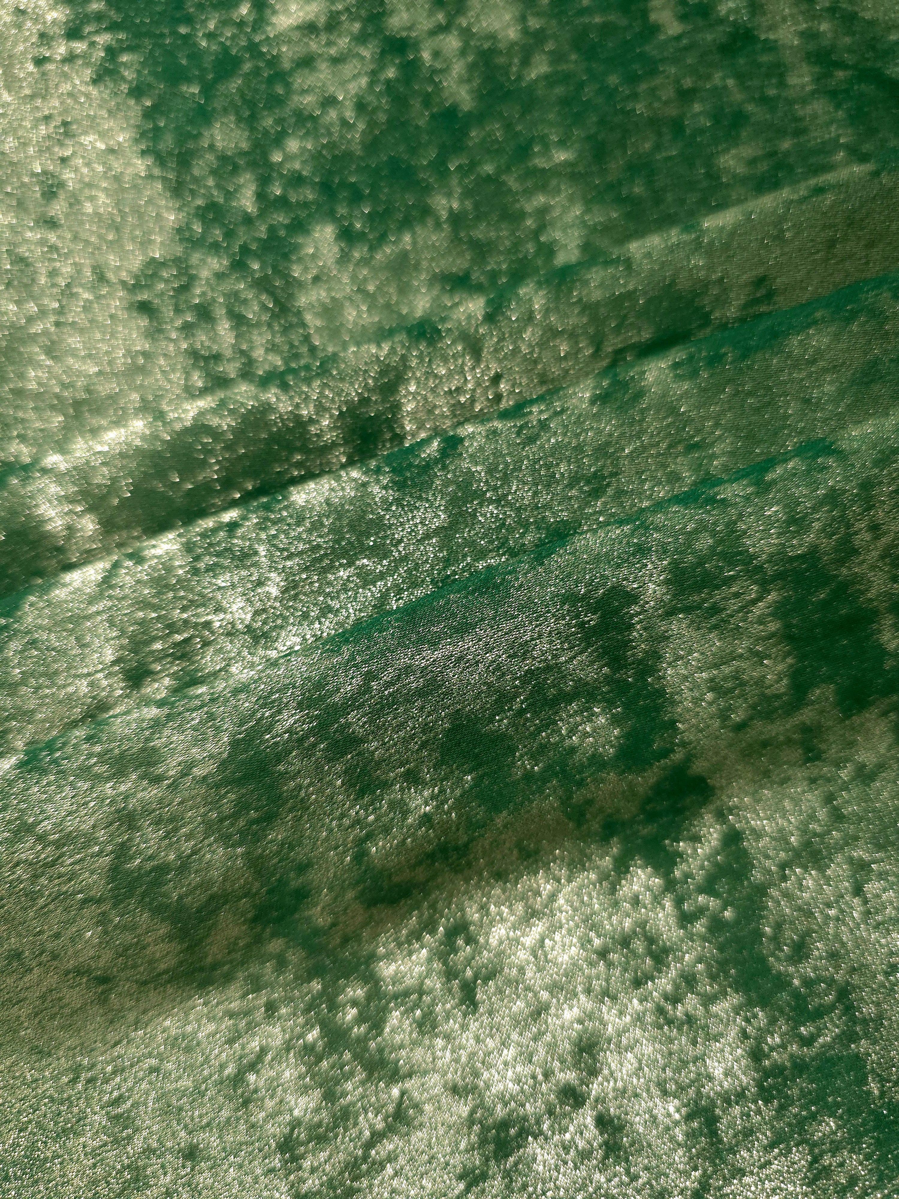 Jade Green Lurex Italiano metallic fabric arranged in diagonal eveningwear folds