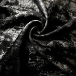Rosette drape of Jet Black Lurex Italiano fabric emphasizing shimmer for kaftans and occasionwear.