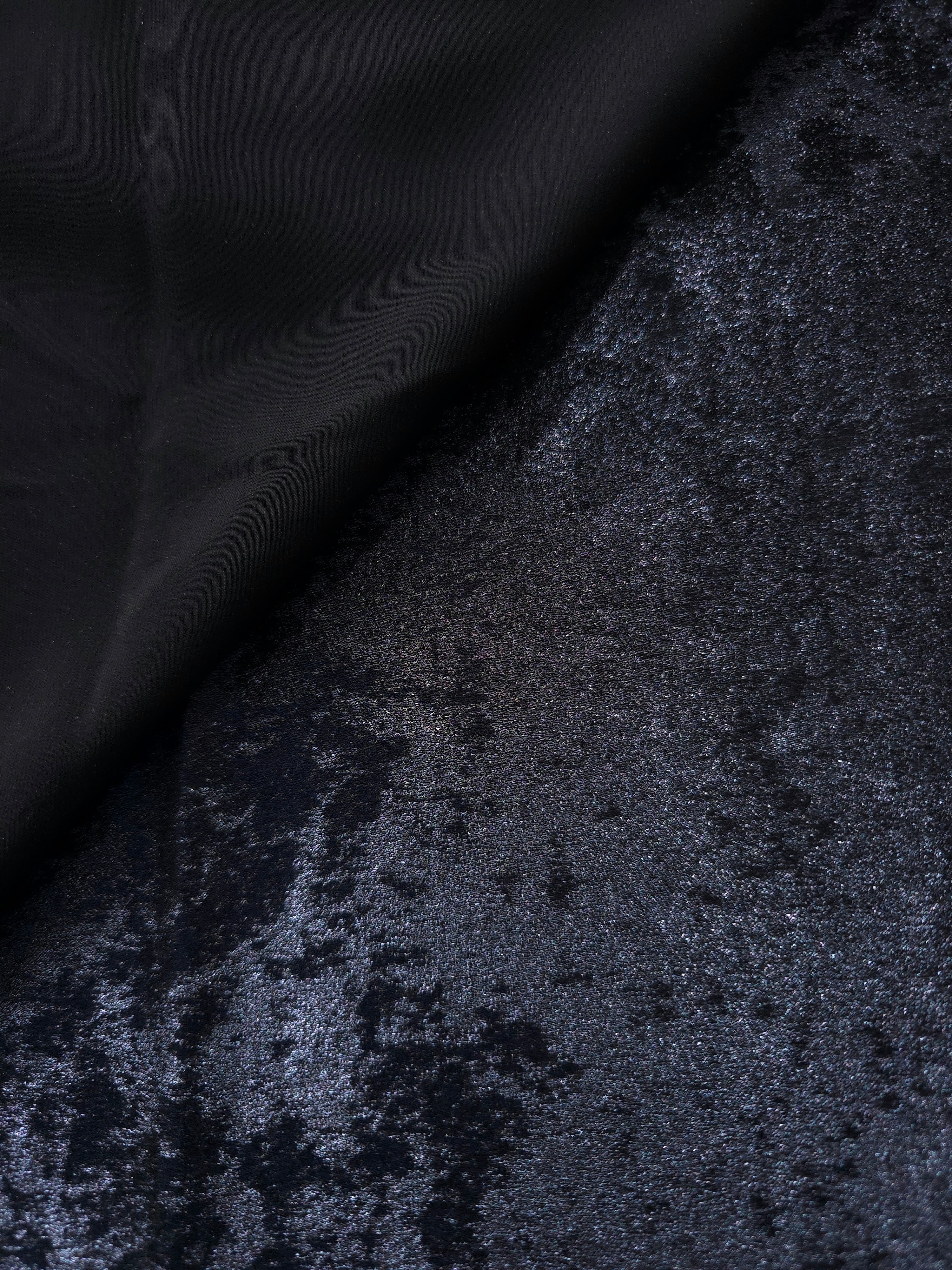 Flowing folds of Midnight Navy Lurex Italiano fabric highlighting drape for abayas, kaftans and dresses.