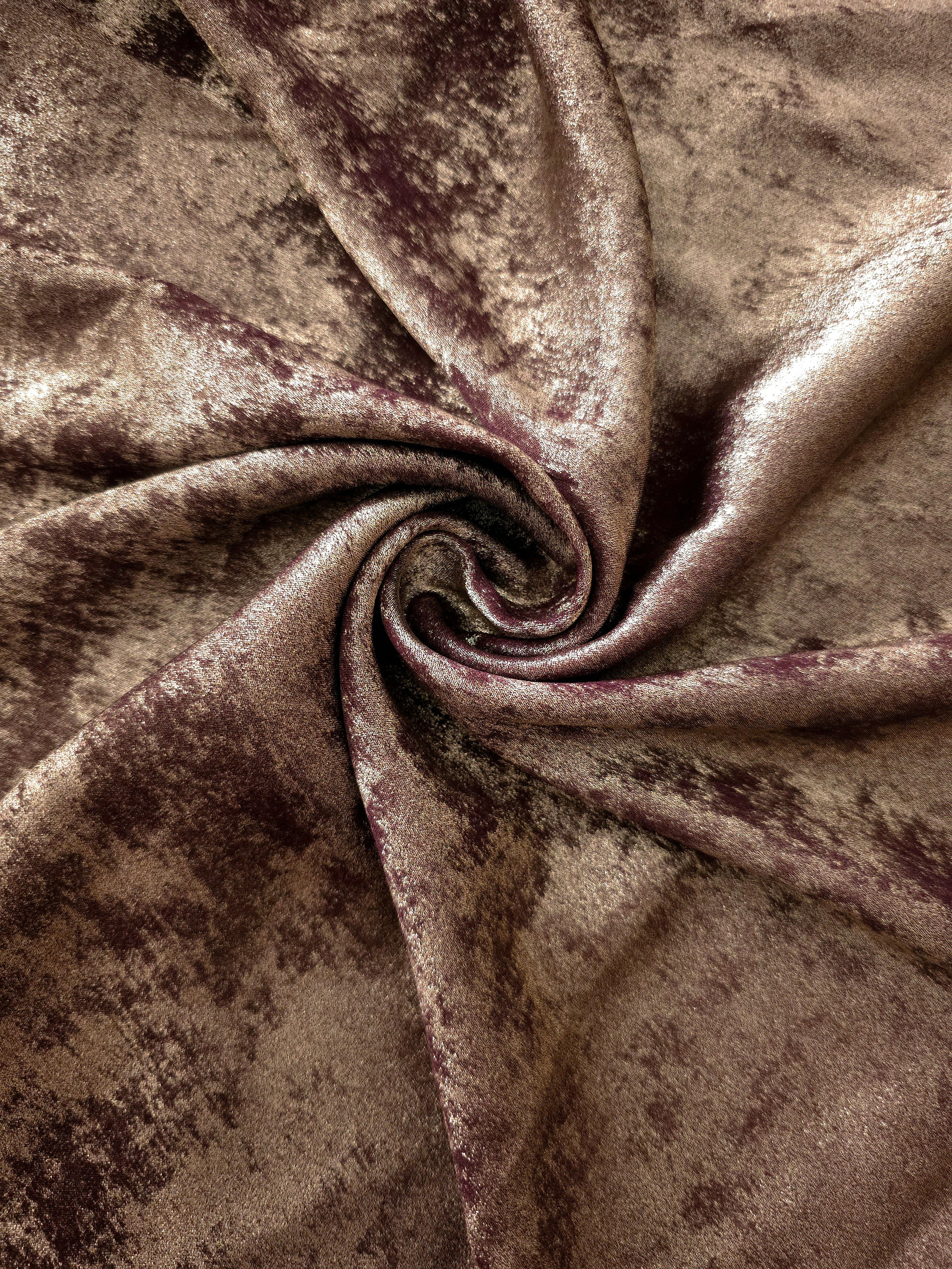 Rosette drape of Mushroom Taupe Lurex Italiano fabric emphasizing shimmer for kaftans and occasionwear.