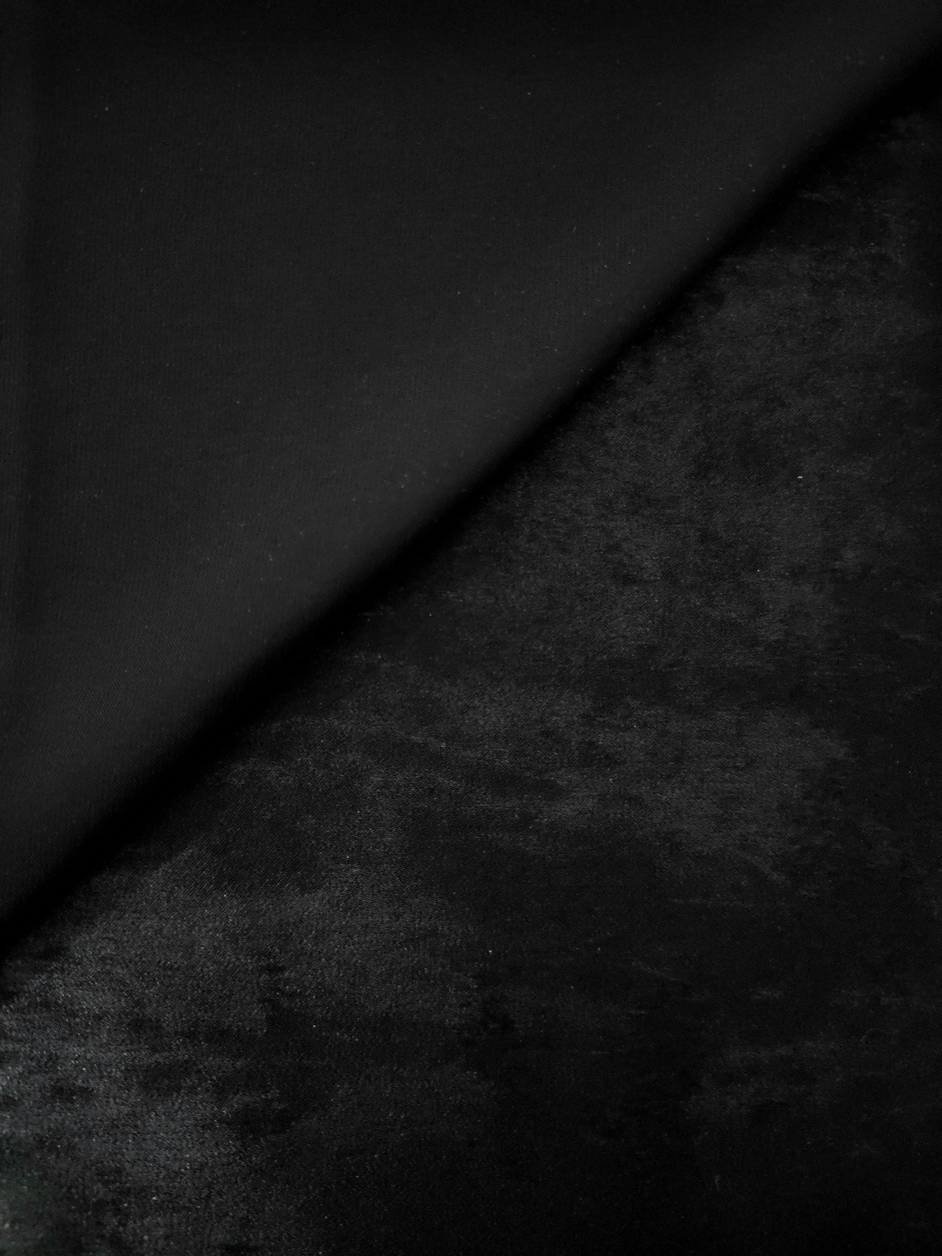 Flowing folds of Onyx Black Lurex Italiano fabric highlighting drape for abayas, kaftans and dresses.