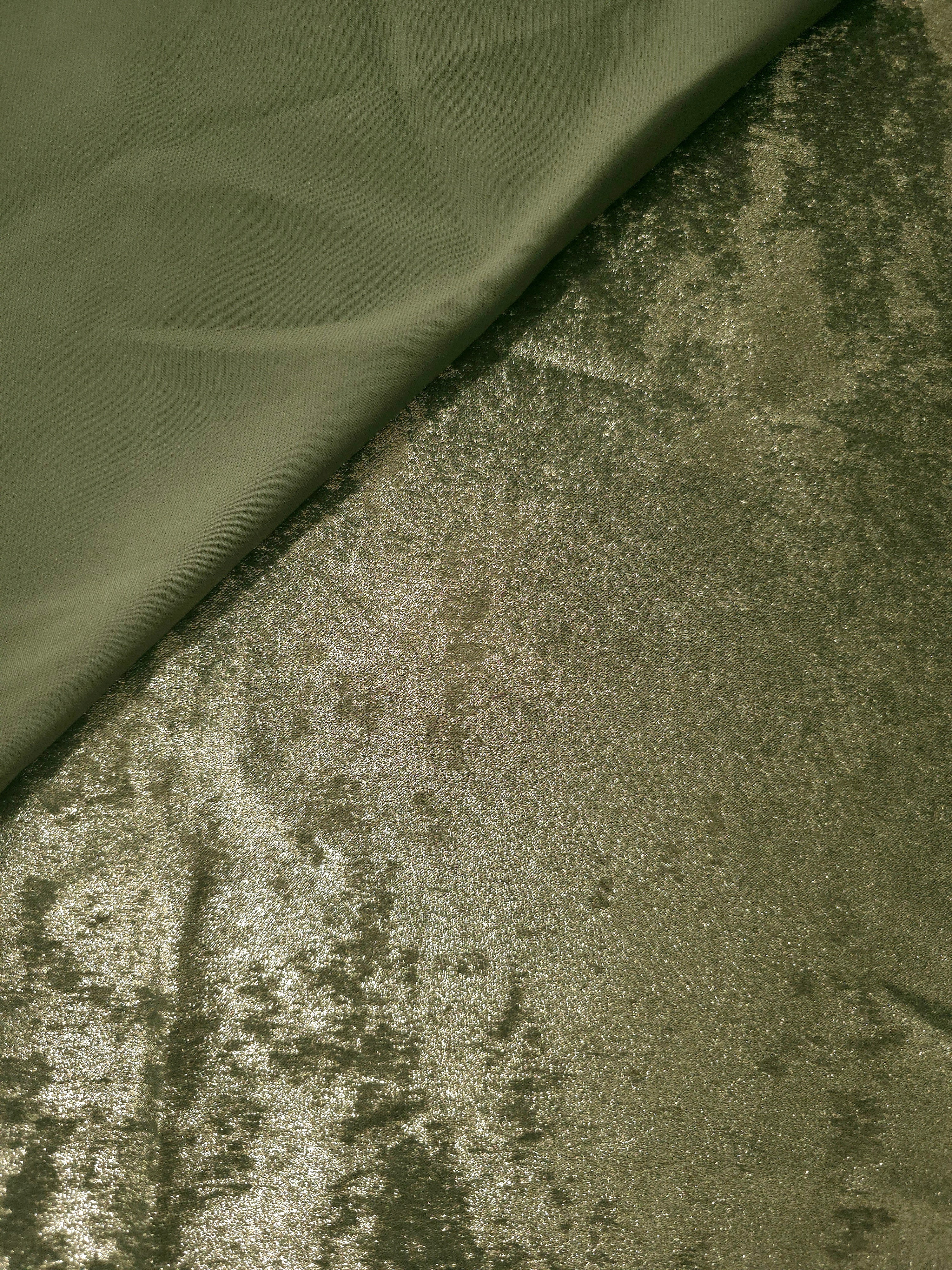 Reverse side of Pewter Olive Lurex Italiano fabric showing the backing and metallic finish for garment production.