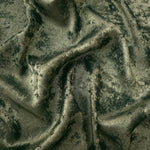 Flowing folds of Sage Olive Lurex Italiano fabric highlighting drape for abayas, kaftans and dresses.
